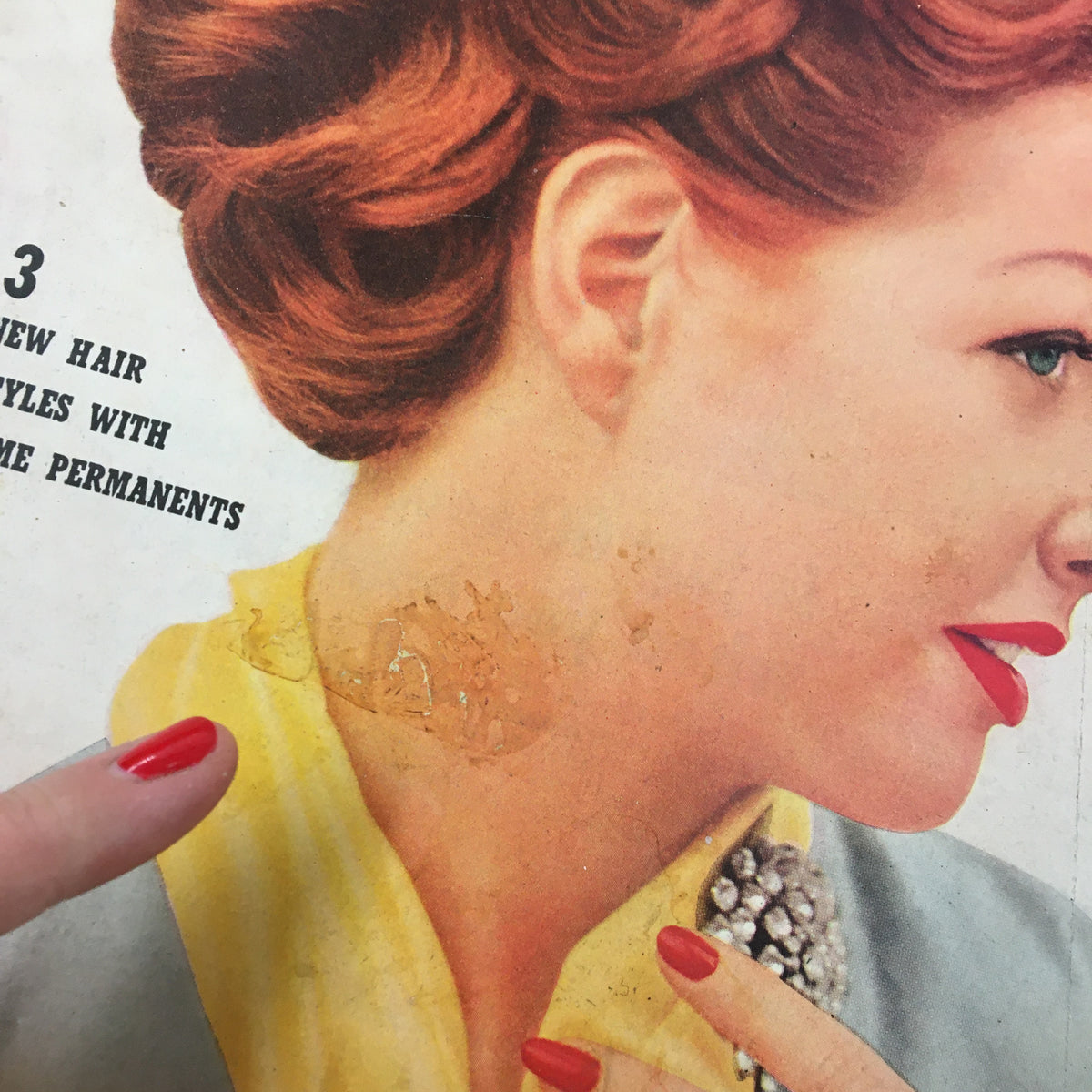 Another close-up of the cover of VTG Family Circle Magazine February 1952, emphasizing the hairstyle and makeup of the model.