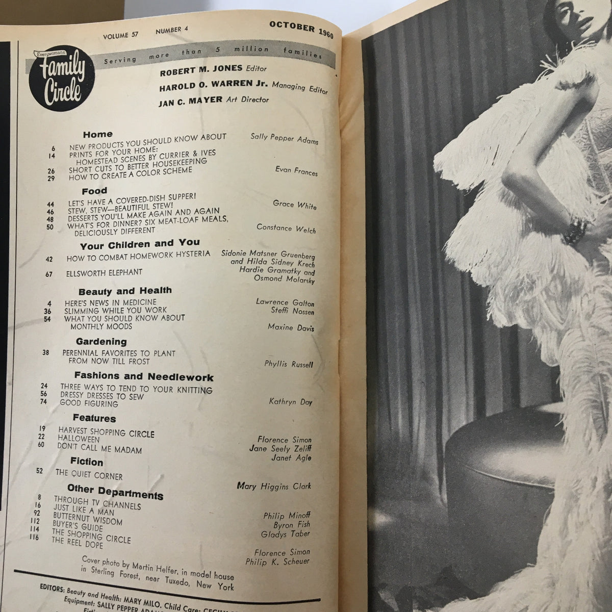 Table of contents from the VTG Family Circle Magazine October 1960, showcasing various articles including featured cooking and home management tips.