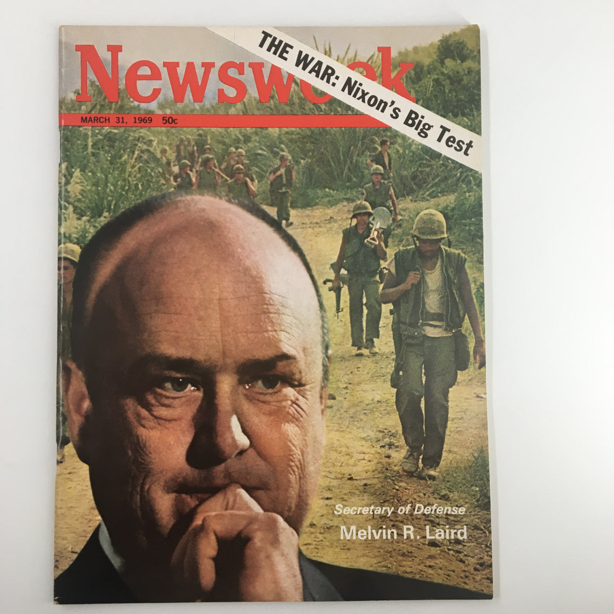 VTG Newsweek Magazine March 31 1969 featuring Melvin R. Laird, Secretary of Defense, with soldiers in the background. Vintage publication showcasing key historical context.