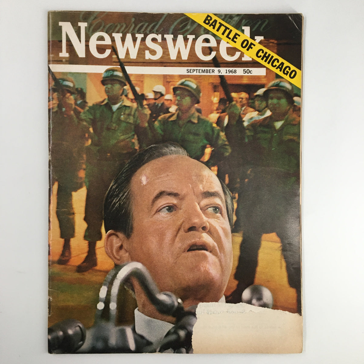VTG Newsweek Magazine September 9 1968 featuring Hubert Humphrey with the headline 'Battle of Chicago', showcasing the political climate of the 1960s and the Democratic National Convention.