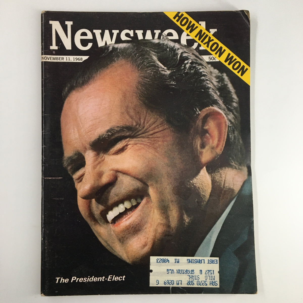 Cover of the vintage Newsweek magazine from November 11, 1968, featuring President-Elect Richard Nixon with the headline 'How Nixon Won.' The magazine showcases Nixon's smiling portrait.