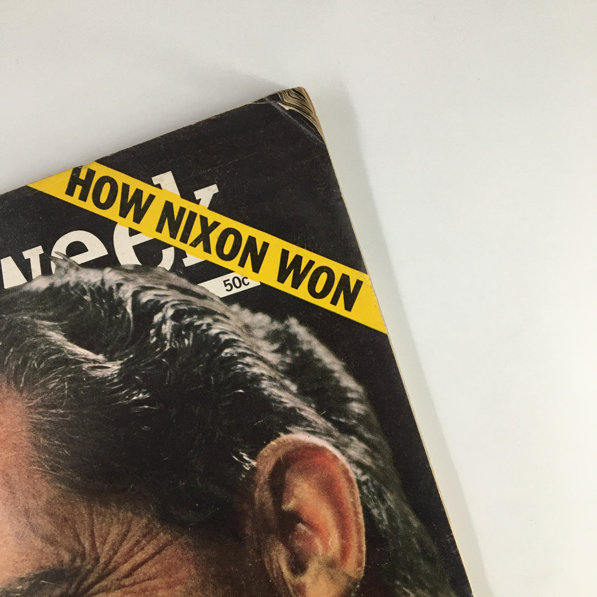 Close-up view of the vintage Newsweek magazine cover from November 11, 1968, highlighting the title 'How Nixon Won' along with an image of President-Elect Richard Nixon.