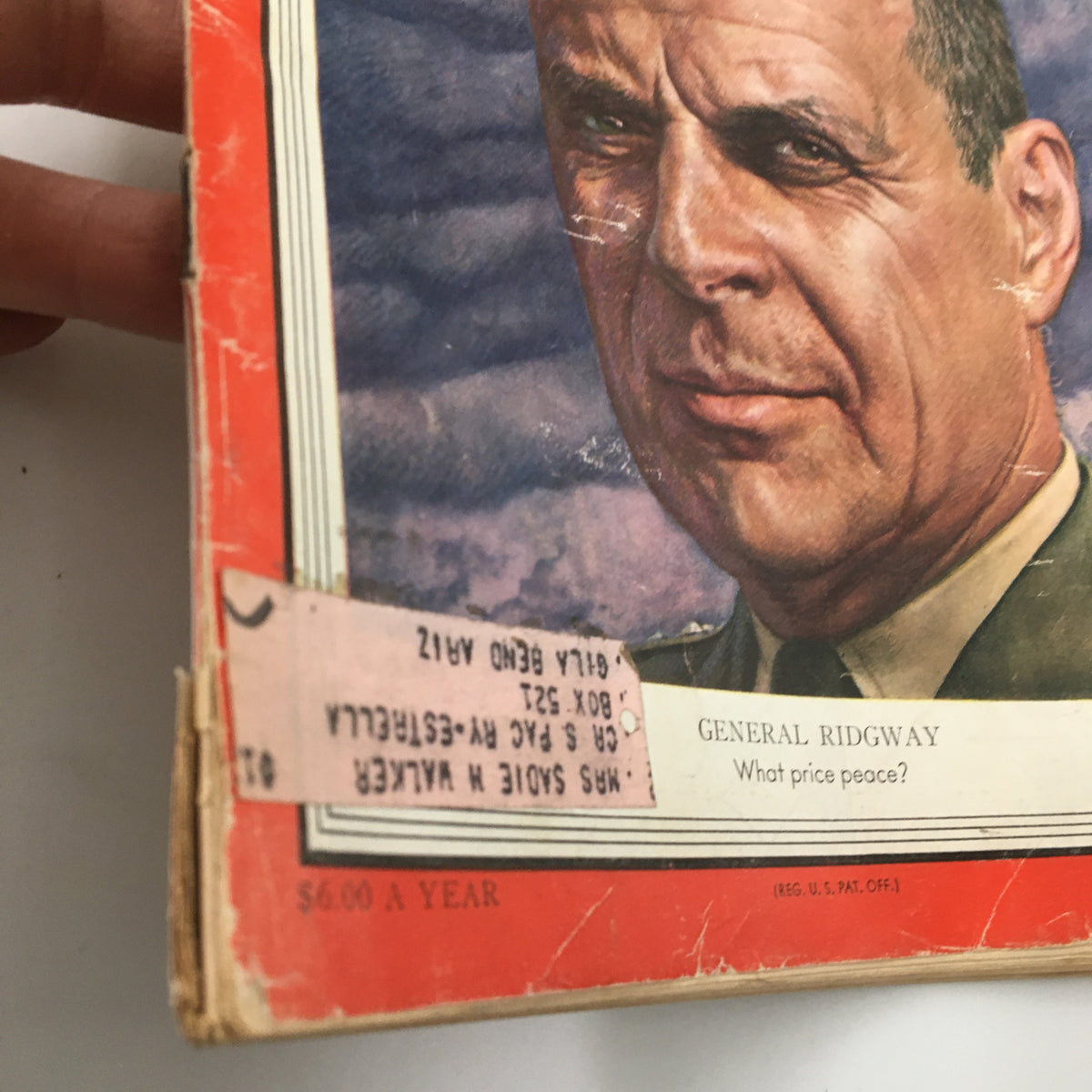 Cover of Vintage Time Magazine from July 16, 1951 featuring General Matthew Ridgway, showcasing an iconic illustration and a price label.