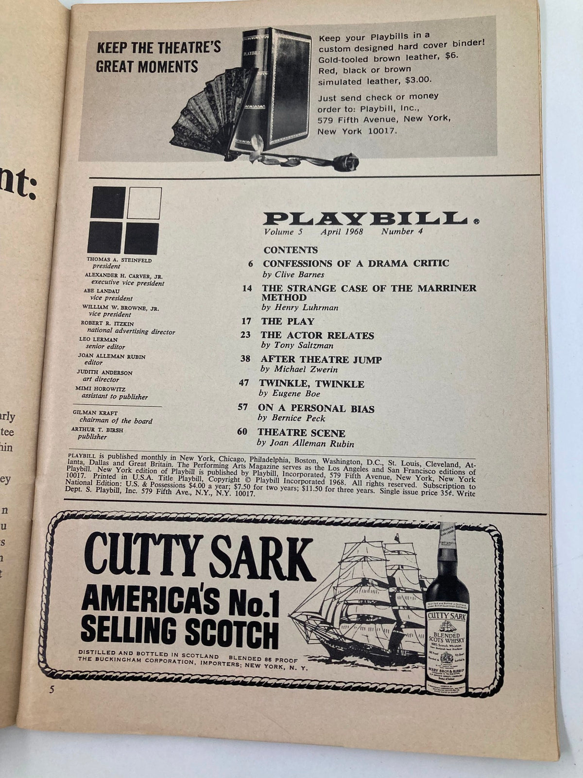 1968 Playbill New York City Center Netherlands Dance Theater interior page listing contents and articles related to the production, showcasing the theatrical highlights of the era.
