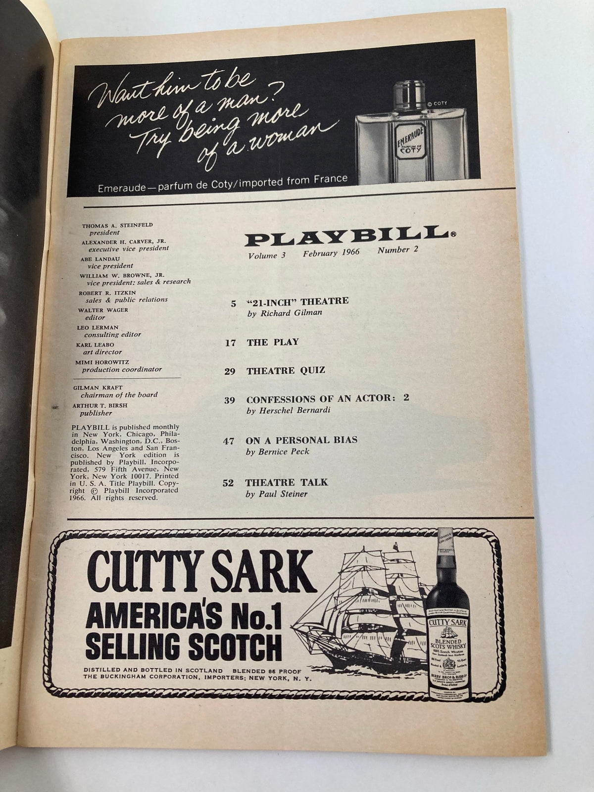 1966 Playbill The Comedie Francaise - February issue featuring theatre articles and a quiz, showcasing vintage theatrical content from New York City Center.