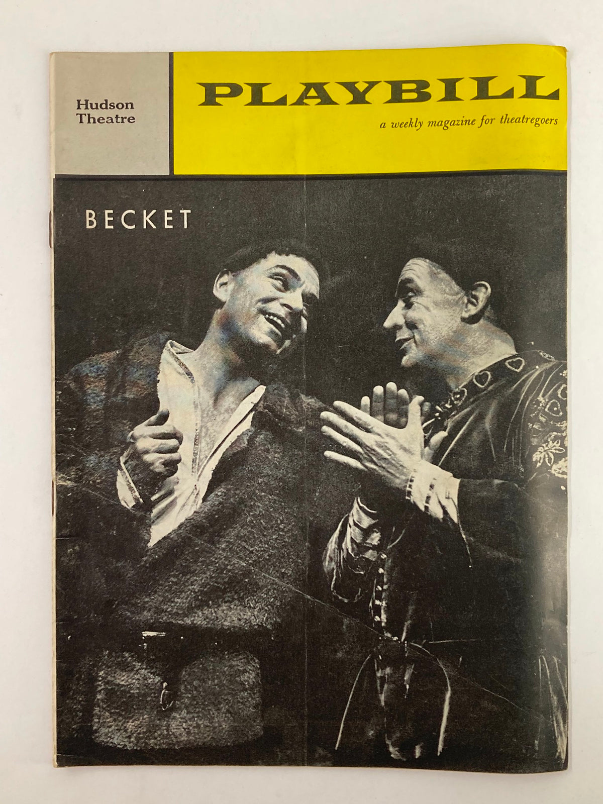 1961 Playbill Hudson Theatre featuring Laurence Olivier and Arthur Kennedy in Becket, showcasing a vintage theatrical magazine cover with black and white images of the actors.