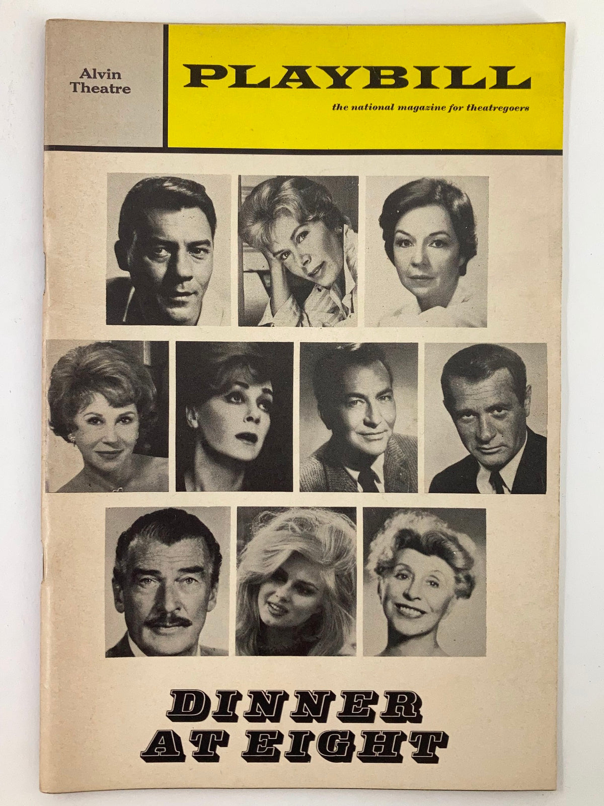 1966 Playbill for 'Dinner at Eight' featuring cast portraits at the Alvin Theatre, showcasing notable performers.