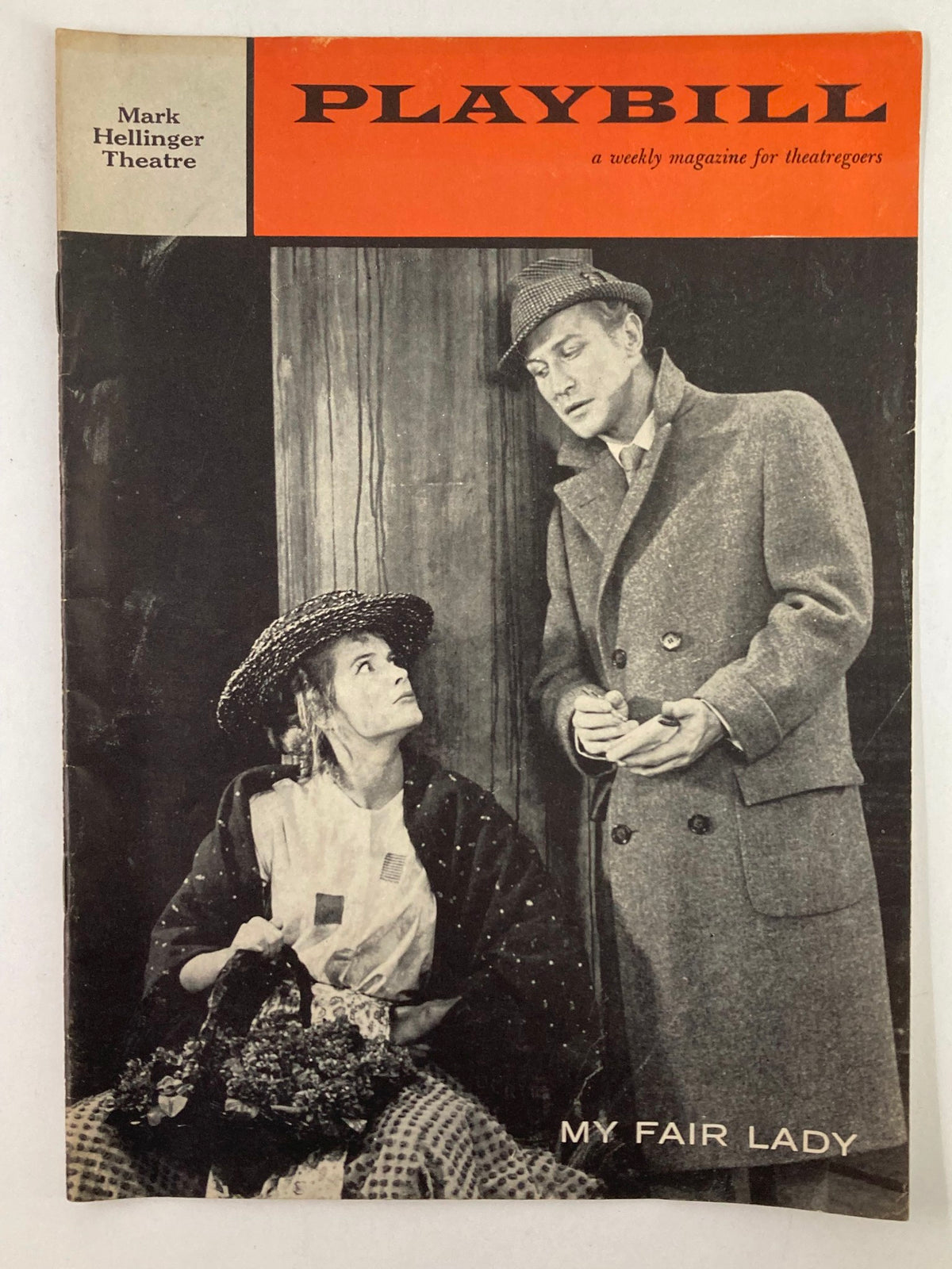 1958 Playbill from Mark Hellinger Theatre featuring a scene from My Fair Lady with Sally Ann Howes and a male actor, capturing the charm of vintage Broadway theater.