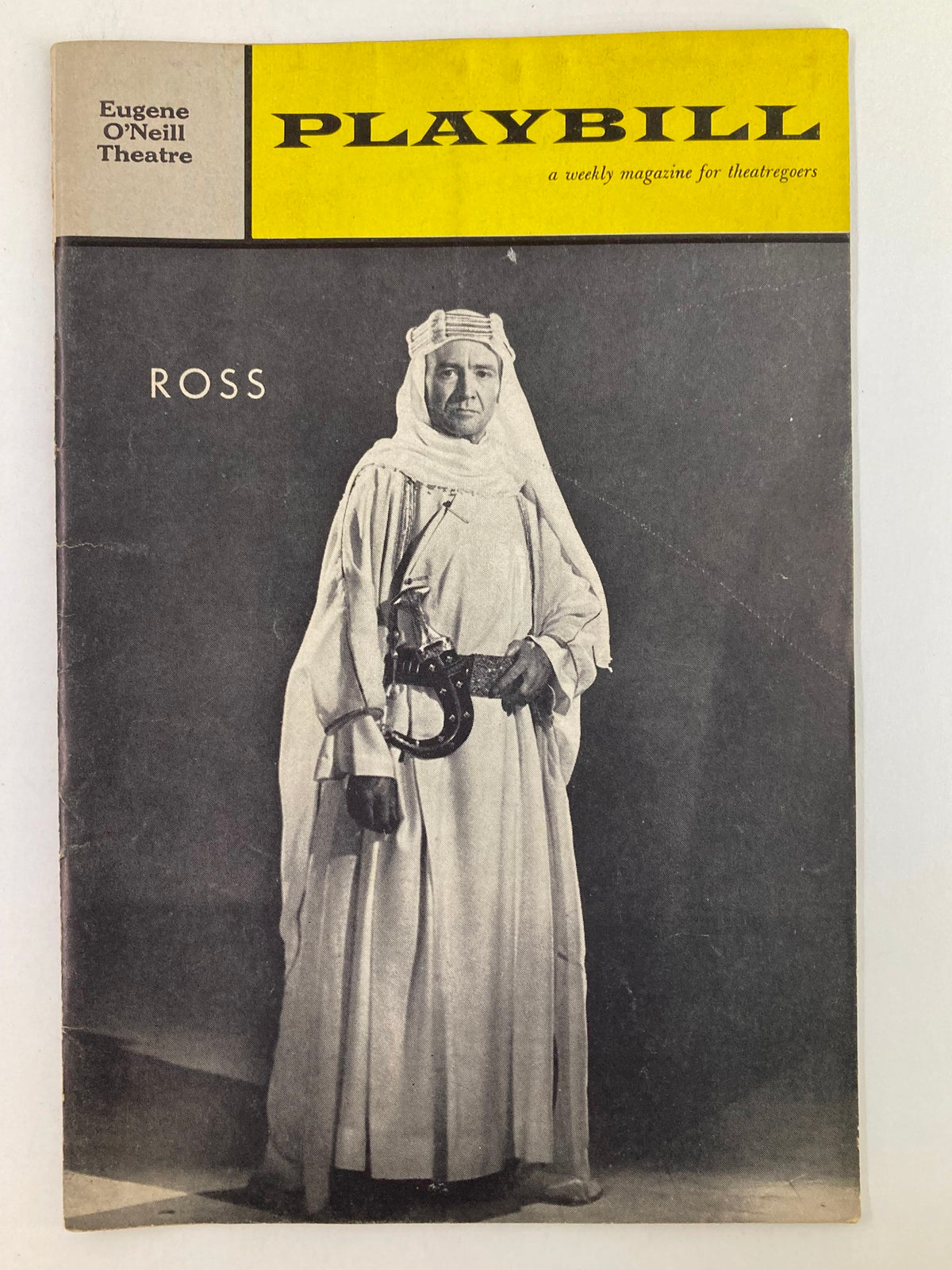 1962 Playbill from the Eugene O'Neill Theatre featuring the production 'Ross' with the character in costume, showcasing vintage theatre memorabilia.
