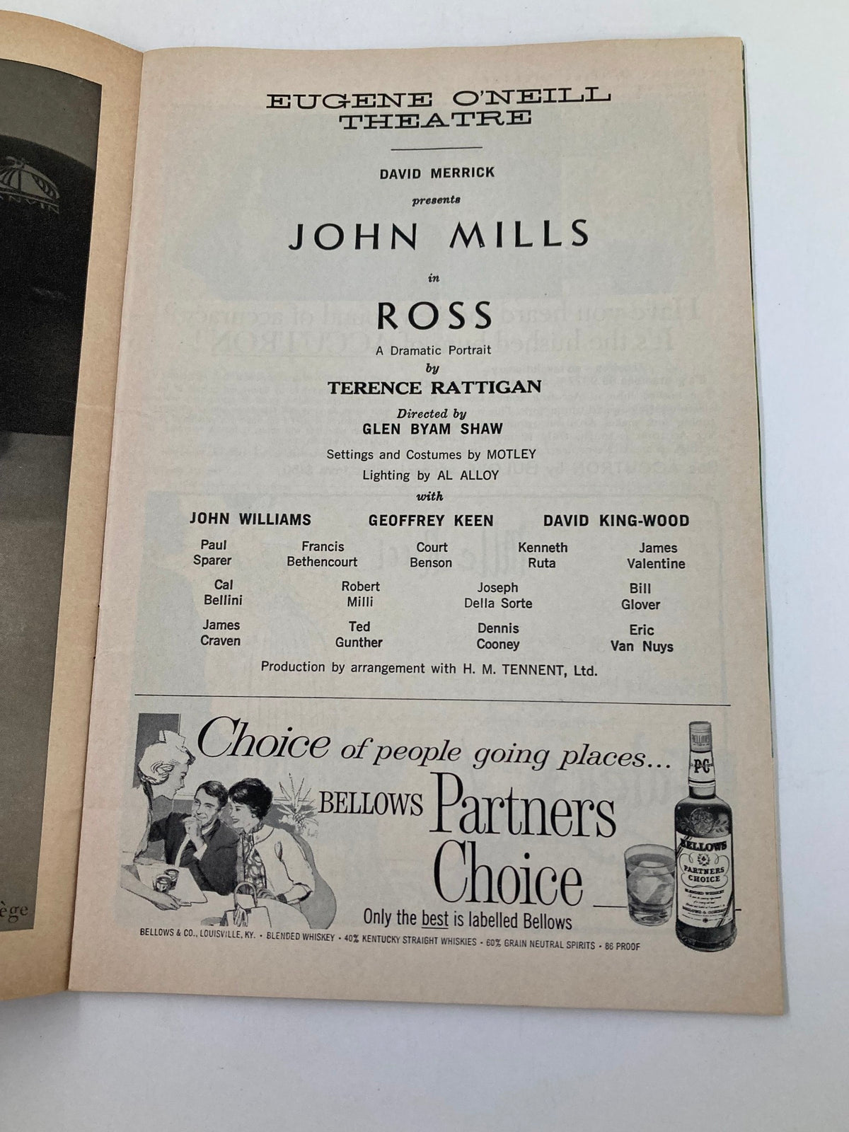 1962 Playbill for Eugene O'Neill Theatre featuring the production 'Ross' starring John Mills, showcasing theatrical details and cast information.