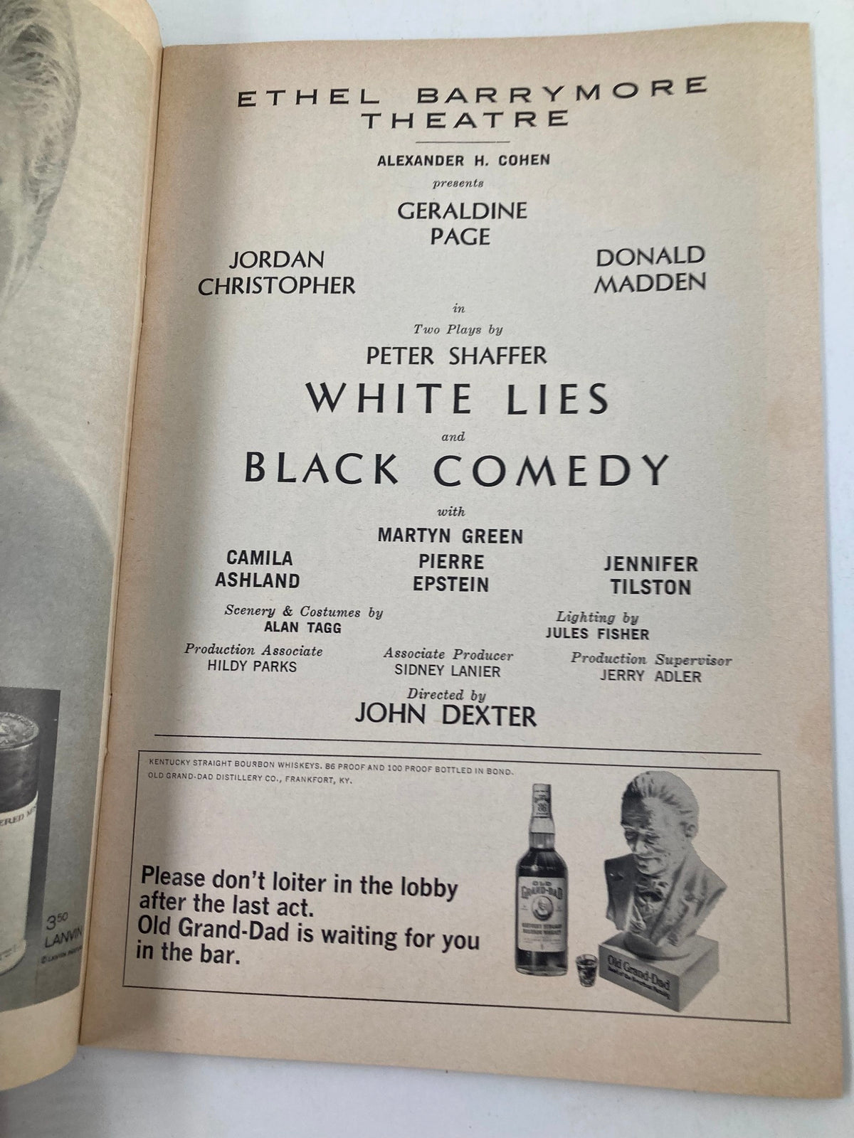 1967 Playbill for Black Comedy with a page featuring cast listings including Jordan Christopher, Geraldine Page, and Donald Madden, at Ethel Barrymore Theatre.