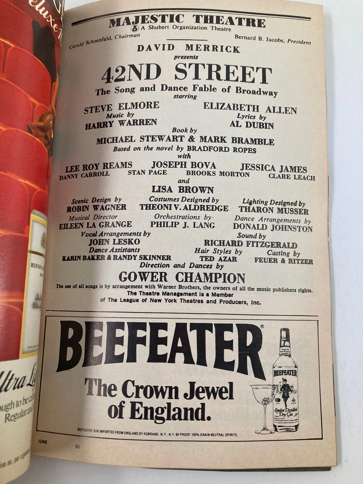 1983 Playbill from Majestic Theatre featuring 42nd Street, The Song and Dance Fable of Broadway, showcasing cast list and theater details.