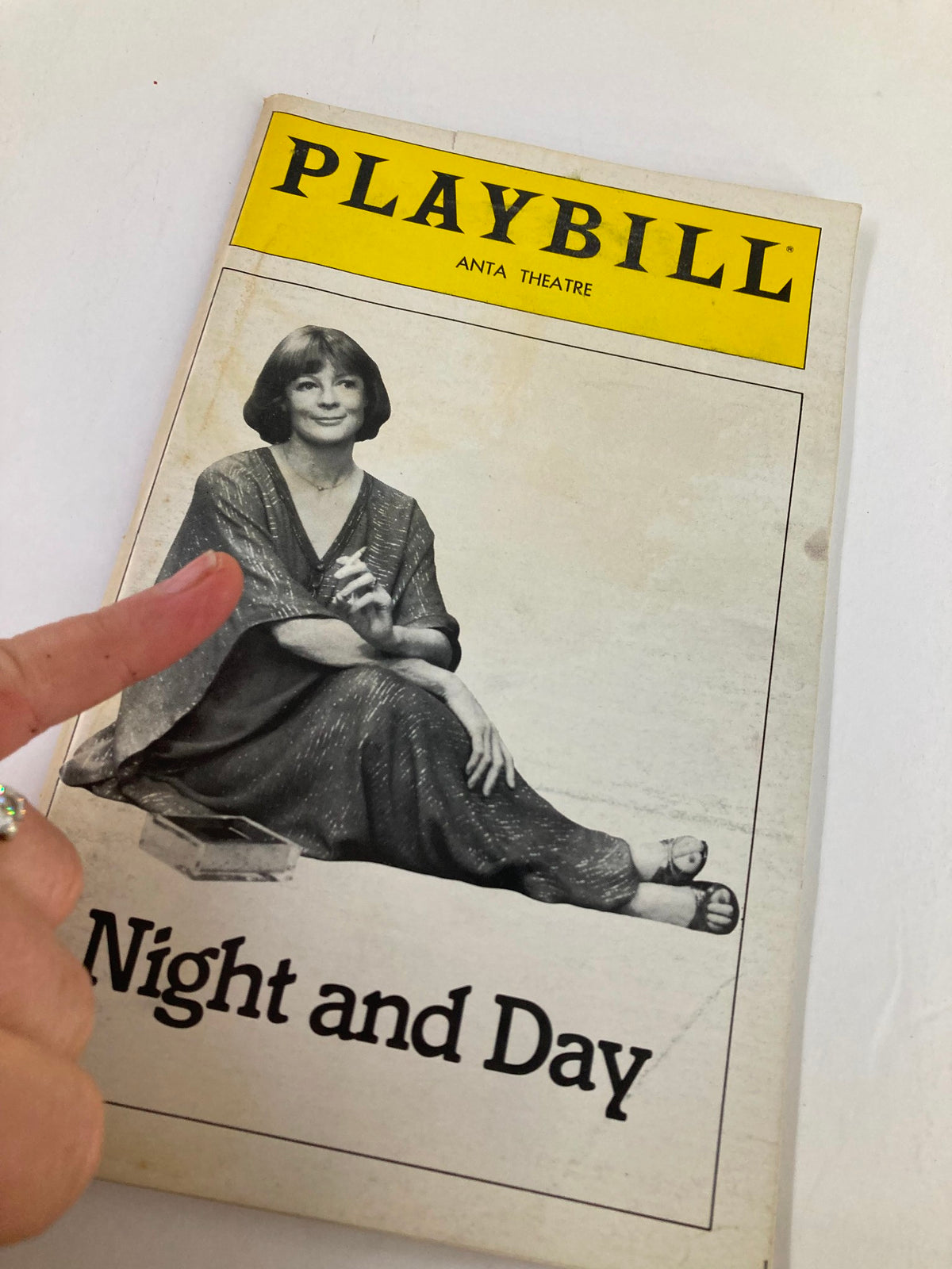 1979 Playbill Anta Theatre depicting Maggie Smith in Night and Day, with the performer highlighted and a finger pointing at the cover.