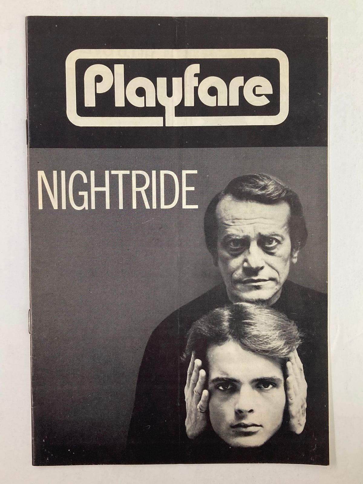 Cover of 1972 Playfare Vol 4 featuring Vandam Theatre with Lester Rawlins and Philip Larson in Nightride. The design highlights a dramatic interaction between two figures, set against a bold title.