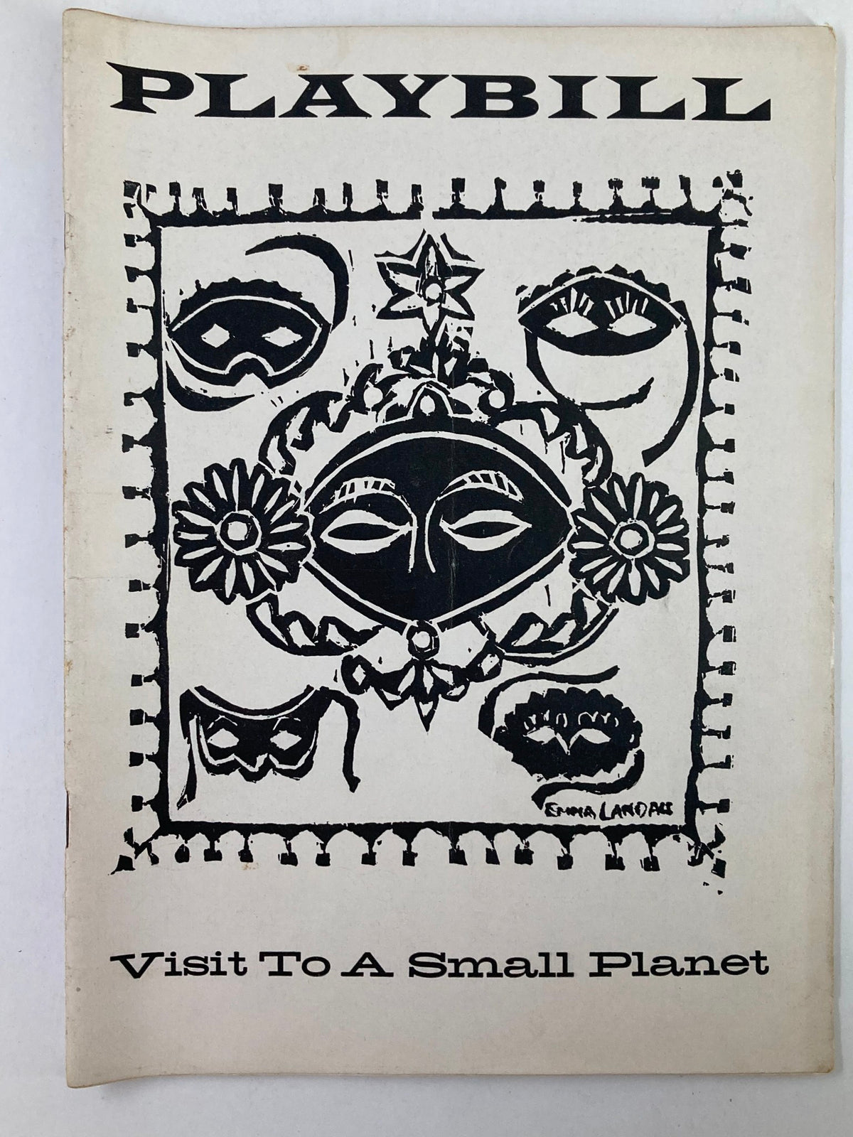 1958 Playbill from The Booth Theatre featuring the play 'Visit To A Small Planet', showcasing artistic designs related to the theme of the performance.