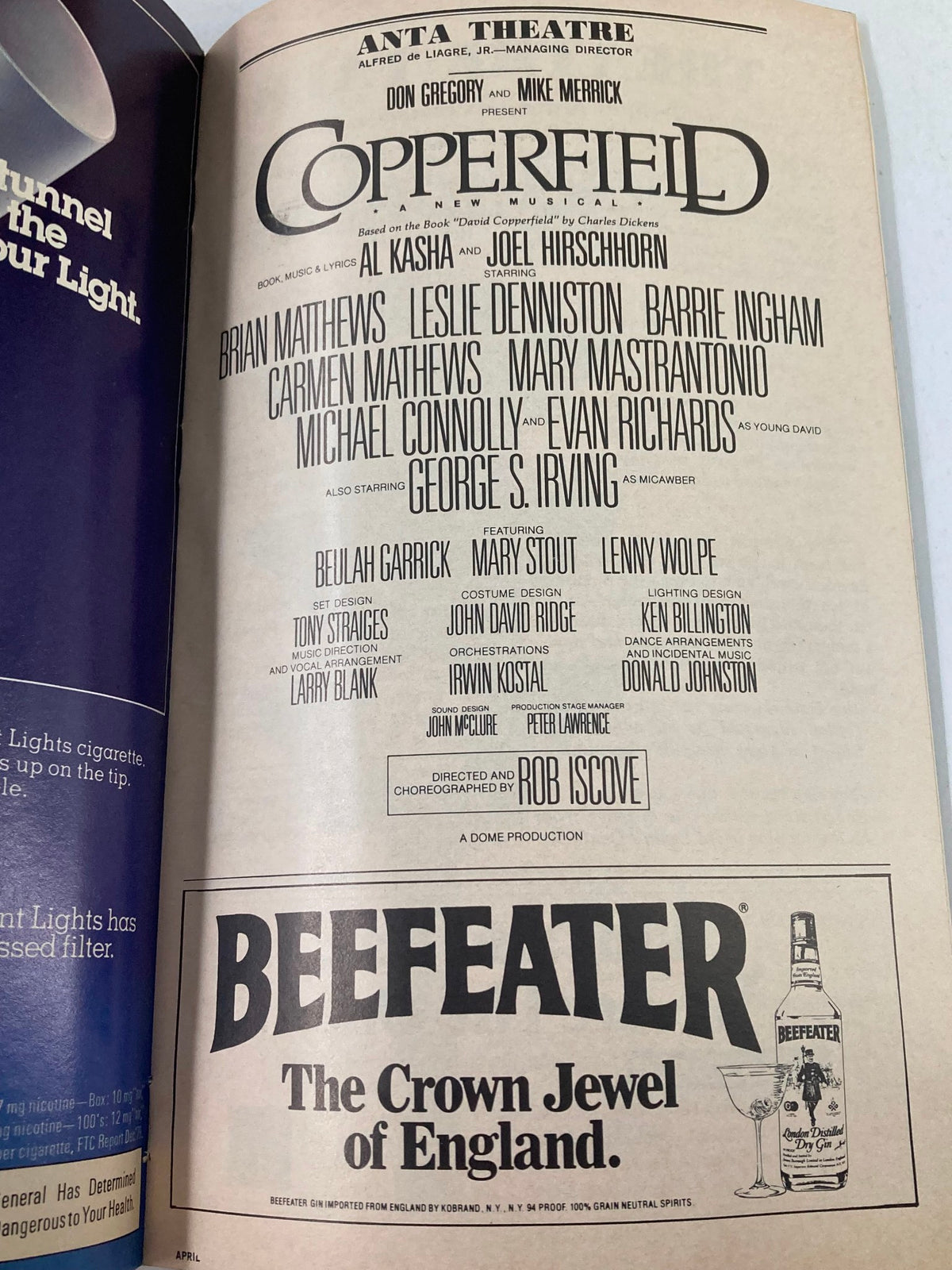 1981 Playbill Anta Theatre for the production 'Copperfield' showcasing Brian Matthews and Leslie Denniston, including cast details and production credits.