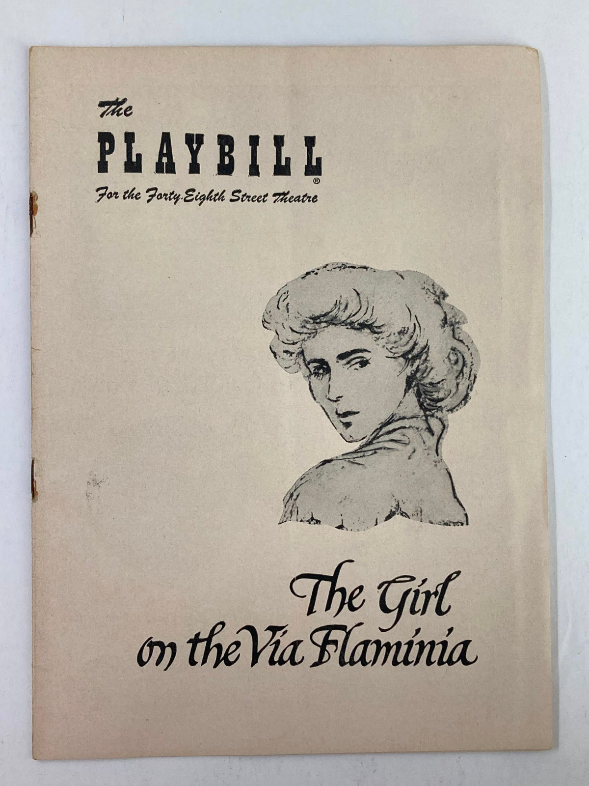 Front cover of the 1954 Playbill for The Girl on the Via Flaminia, featuring an illustration of a woman and details of the Forty-Eighth Street Theatre.