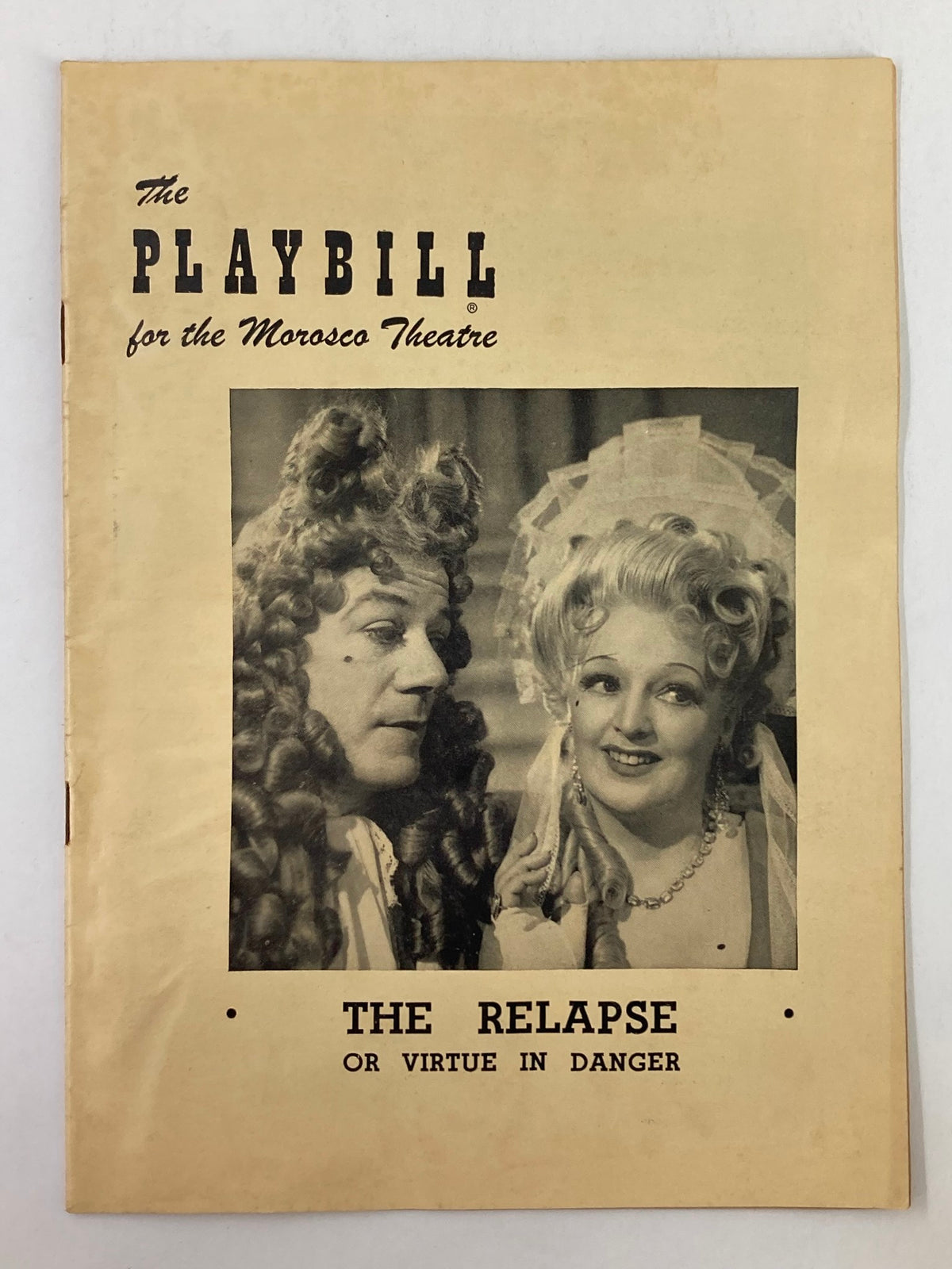 1950 Playbill Morosco Theatre featuring Cyril Ritchard and Madge Elliott in The Relapse, showcasing a vintage cover with a black-and-white photo of the actors.