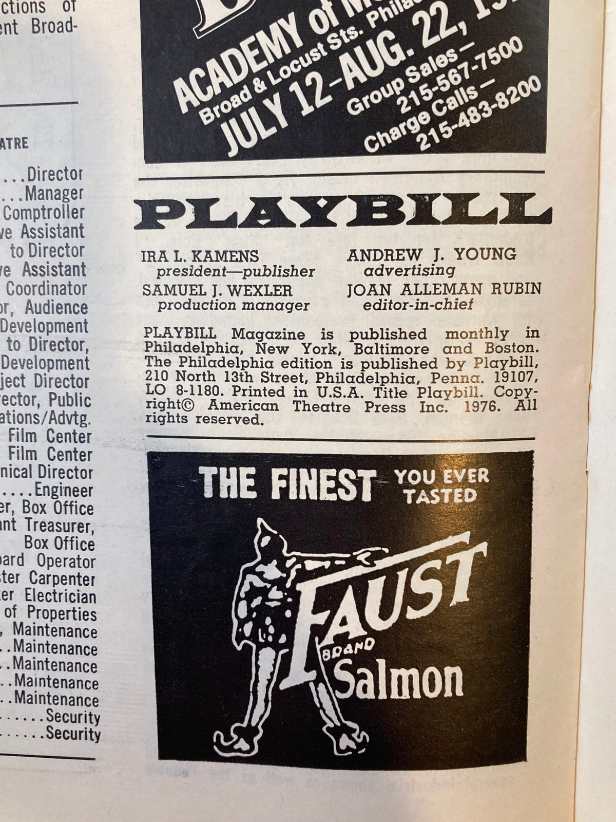 Advertising page from the 1976 Playbill of Walnut Street Theatre, showcasing additional promotional material for 'The Decision'.