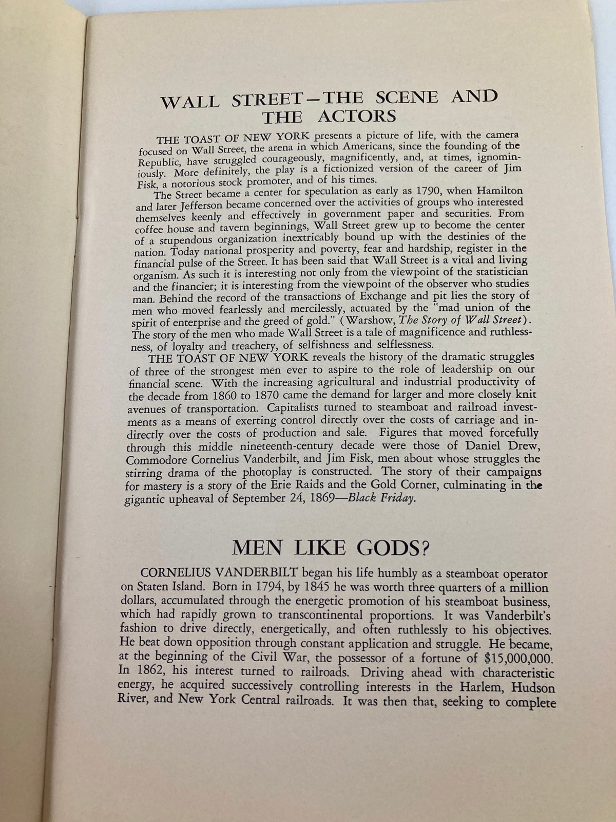 A detailed description of Wall Street's significance in 'The Toast of New York' from the 1937 Group Discussion Guide Program Vol 2 #4, highlighting the dramatic and historical context.