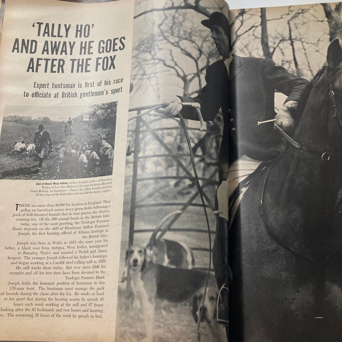 Article from VTG Ebony Magazine July 1968 featuring expert huntsman Arthur Joseph, discussing his role as the first African American to officiate in British fox hunting. Issue title: VTG Ebony Magazine July 1968 Vol 23 No. 9 Lena Horne at 51 & The Ghetto.