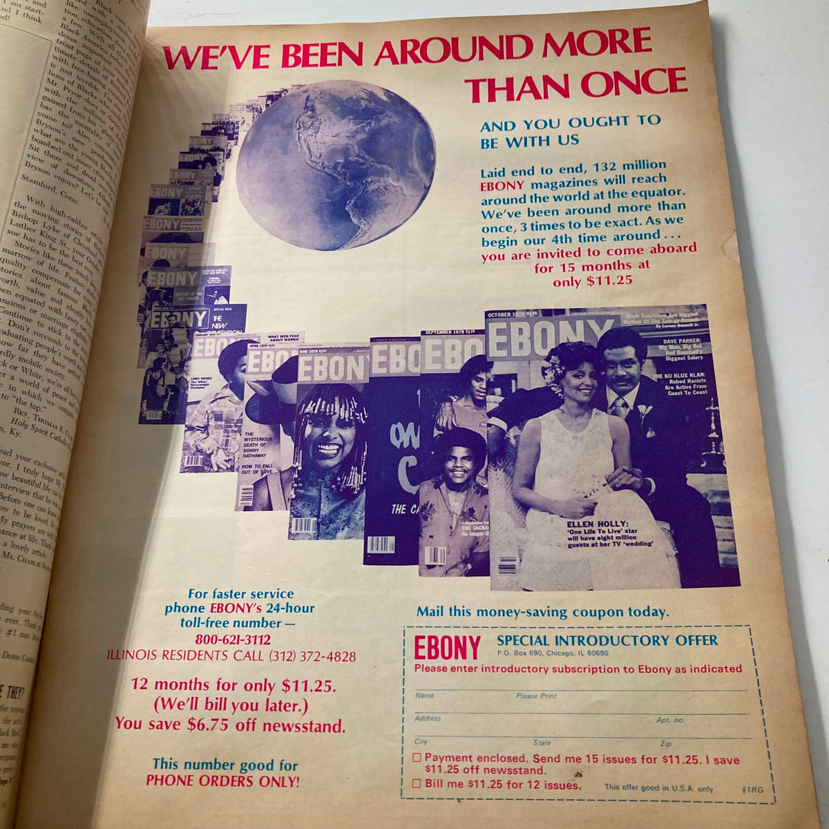 Advertisement from VTG Ebony Magazine January 1981 showcasing subscription offers with a collage of Ebony magazine covers and the text "WE'VE BEEN AROUND MORE THAN ONCE" highlighting long-standing readership.