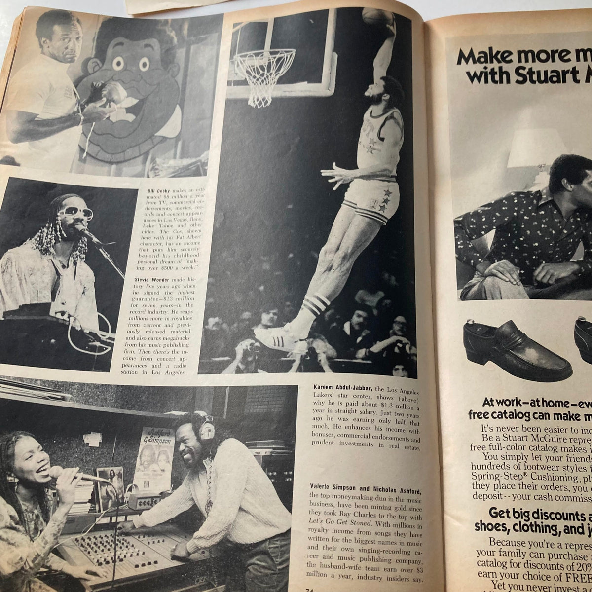 Interior page of VTG Ebony Magazine January 1981 highlighting notable figures including Stevie Wonder and Kareem Abdul-Jabbar, showcasing their impact and presence in sports and music.