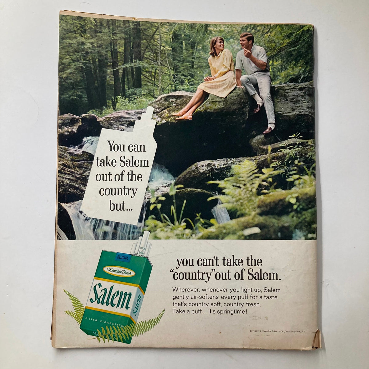 Advertising page from Look Magazine June 25, 1968 with a Salem cigarettes ad showcasing a couple in a natural setting.
