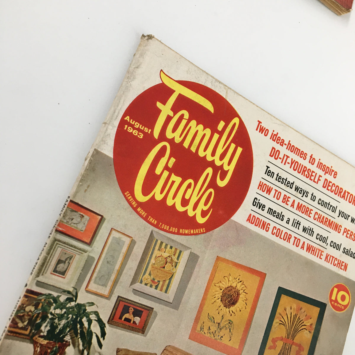 Cover of VTG Family Circle Magazine August 1963 featuring a nostalgic design and articles on home decorating and family life.