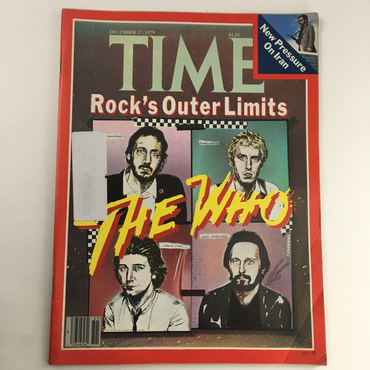 Time Magazine cover from December 17, 1979, featuring The Who band with the title 'Rock's Outer Limits'. This collectible issue highlights rock legends including John Entwistle.