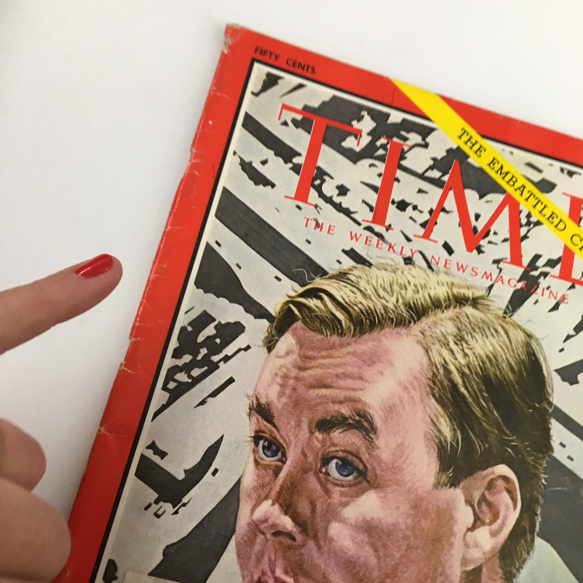 Vintage Time Magazine cover from July 28, 1967 featuring an illustration related to Pat Moynihan, the Urbanologist. The magazine has noticeable wear and a red border. Ideal for collectors of historical magazines.