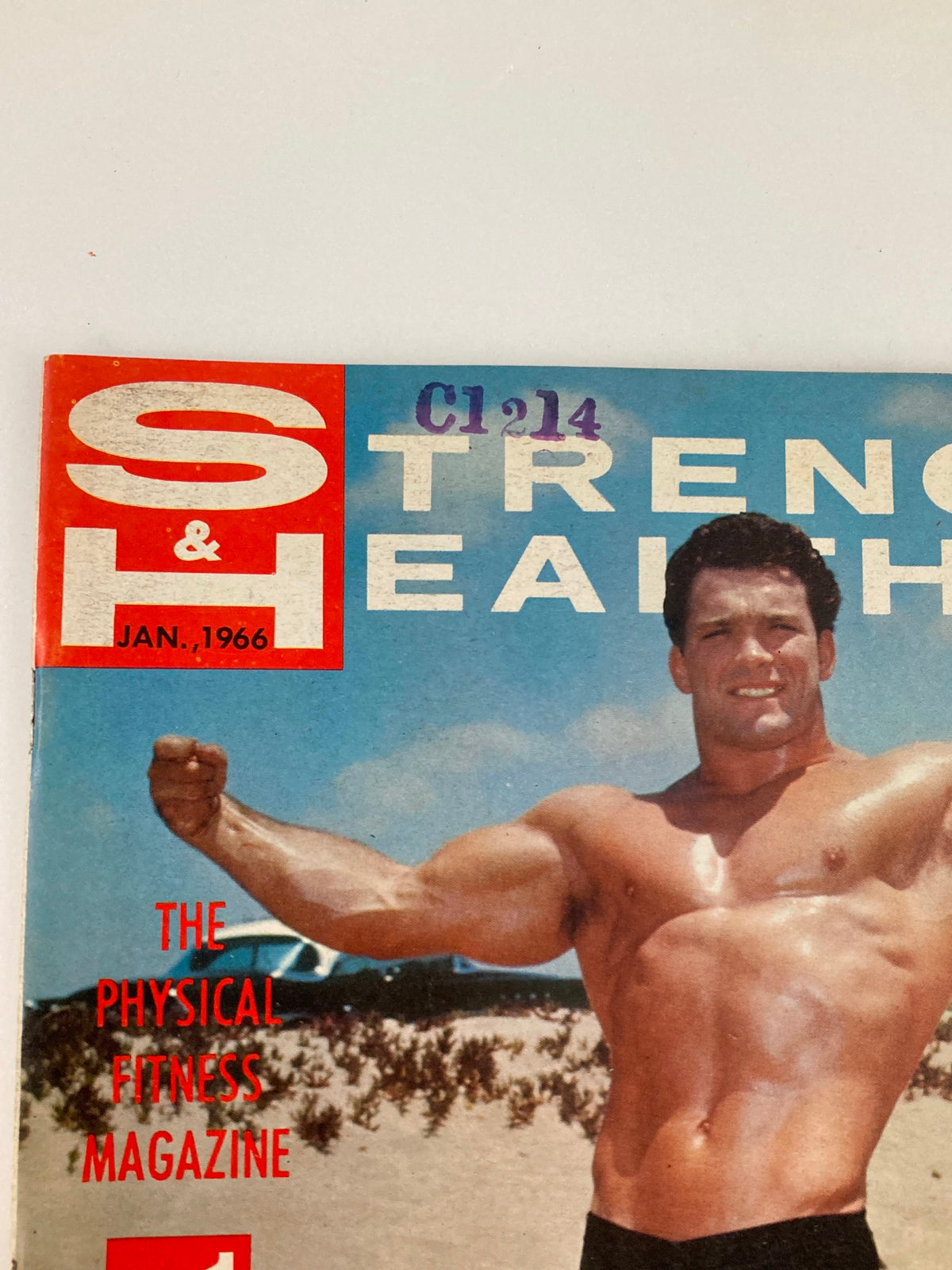 Close-up of VTG Strength & Health Magazine January 1966 cover with Ken McCord, highlighting physical fitness and vintage bodybuilding.