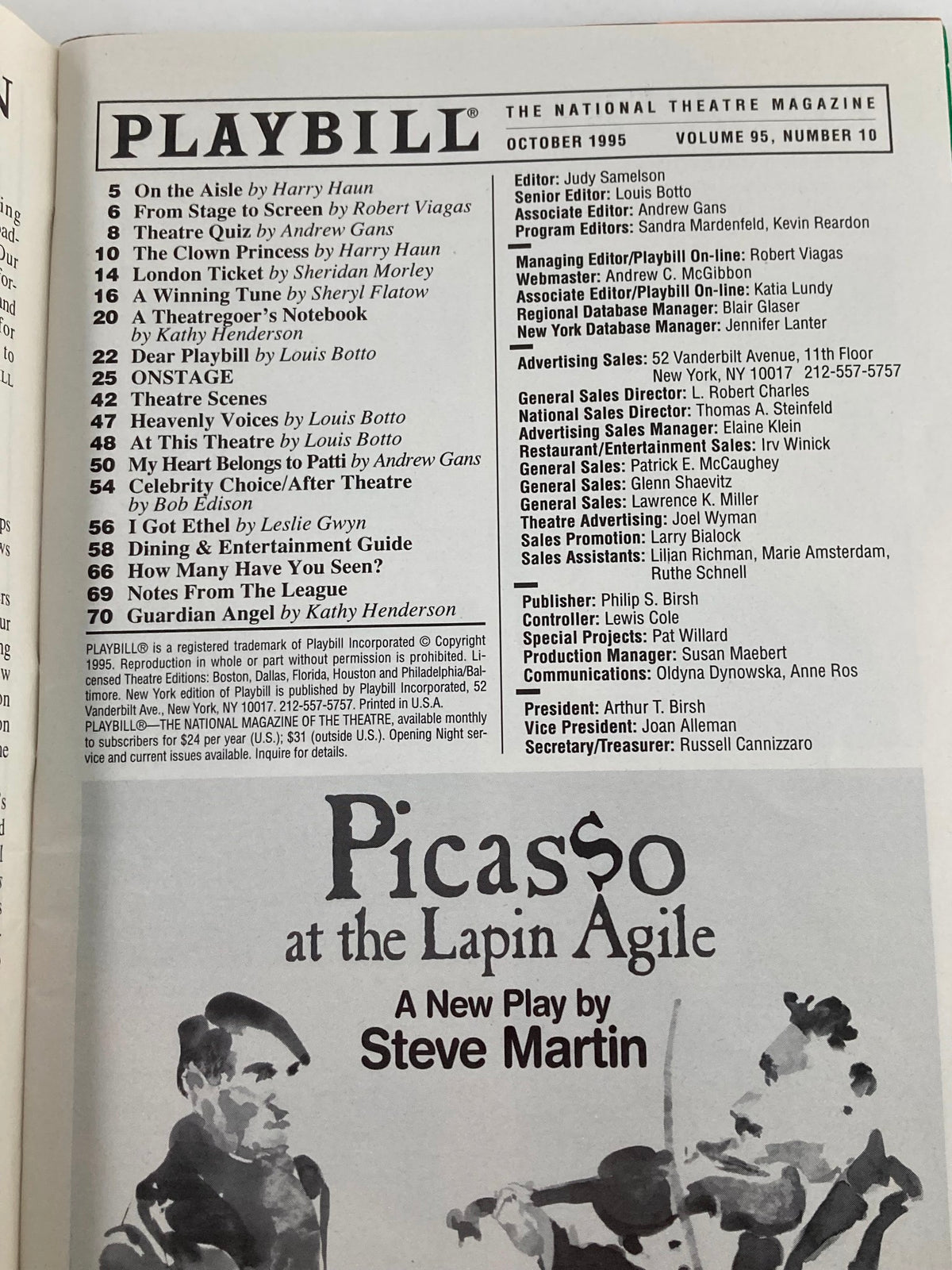Inside page of the 1995 Playbill The Music Box listing other plays and events including Swinging On A Star
