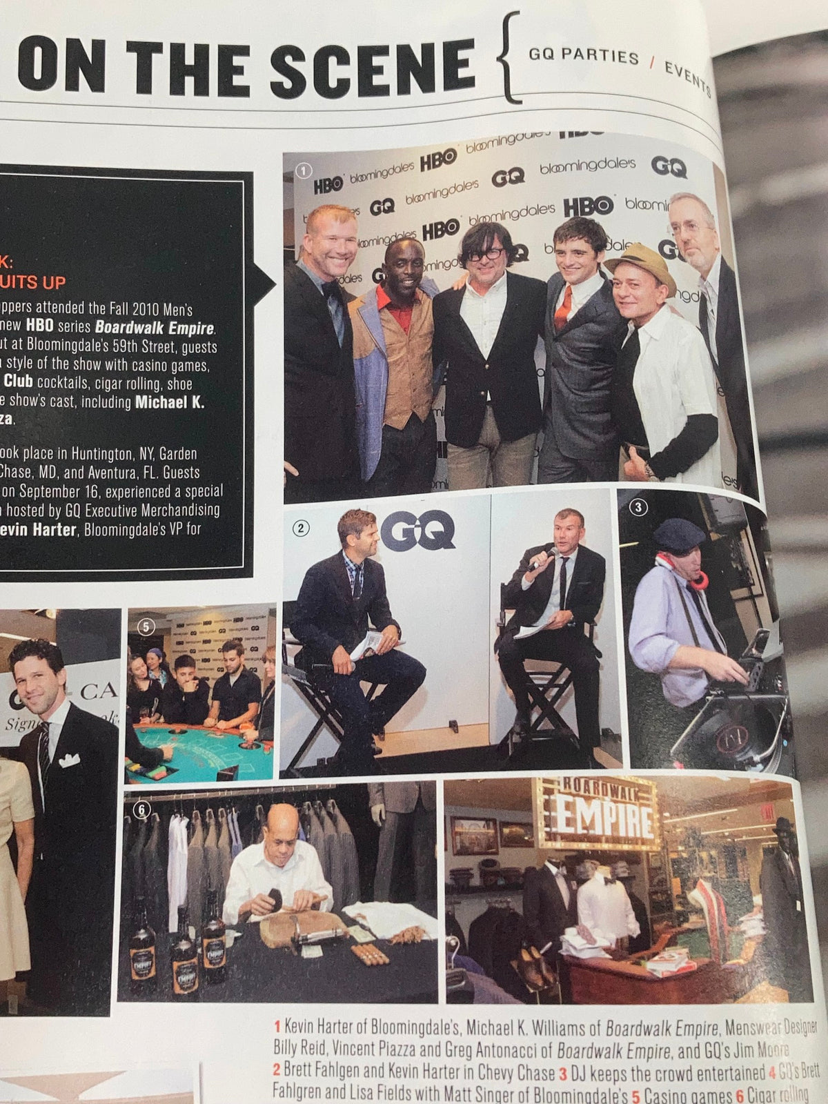 GQ Magazine December 2010 event page with photos from GQ parties, including prominent figures and a festive atmosphere, highlighting cultural moments in pop culture.