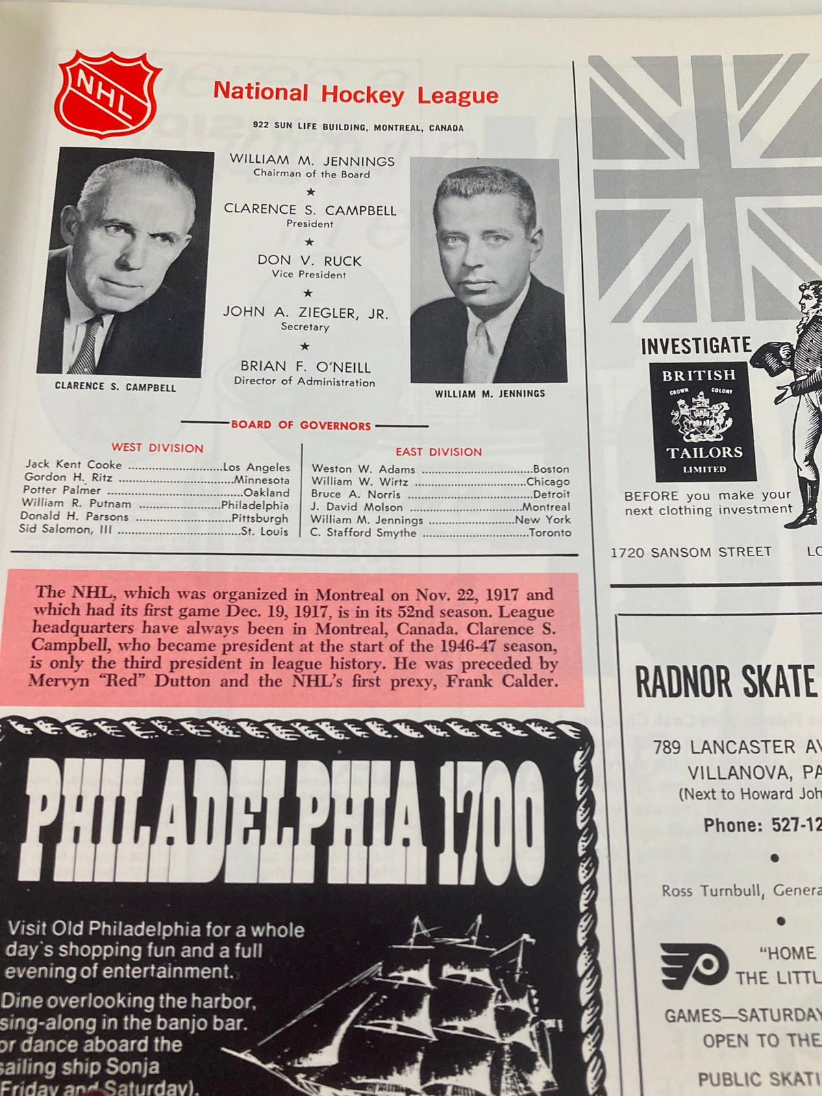 1969 NHL Bobby Hull Philadelphia Flyers vs Chicago Black Hawks Vol 2 #29 - Image of a magazine page about the National Hockey League and its board of governors.