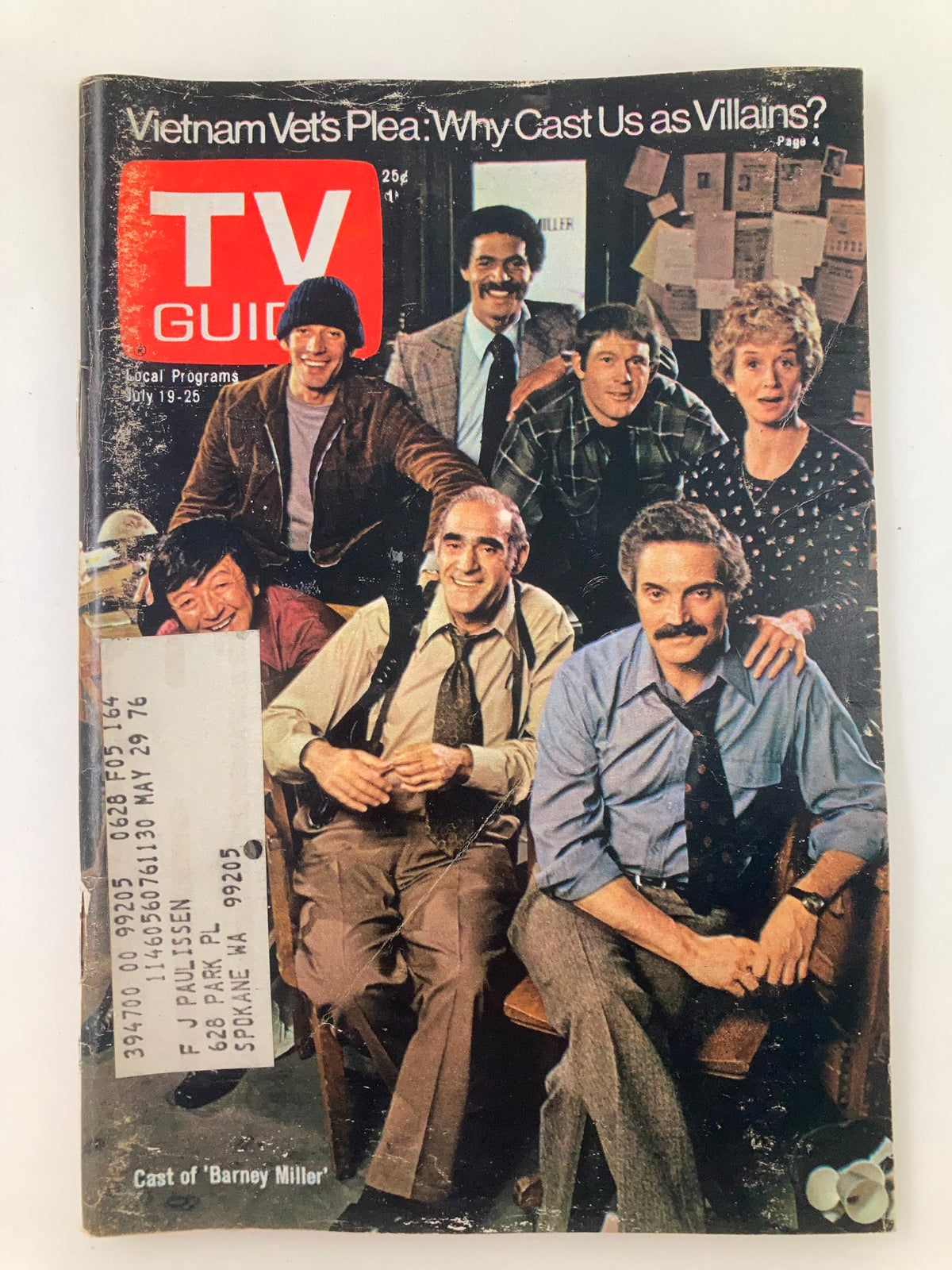 Cover of TV Guide Magazine July 19 1975 featuring Hal Linden and the cast of Barney Miller, showcasing the magazine's title and a vintage design.