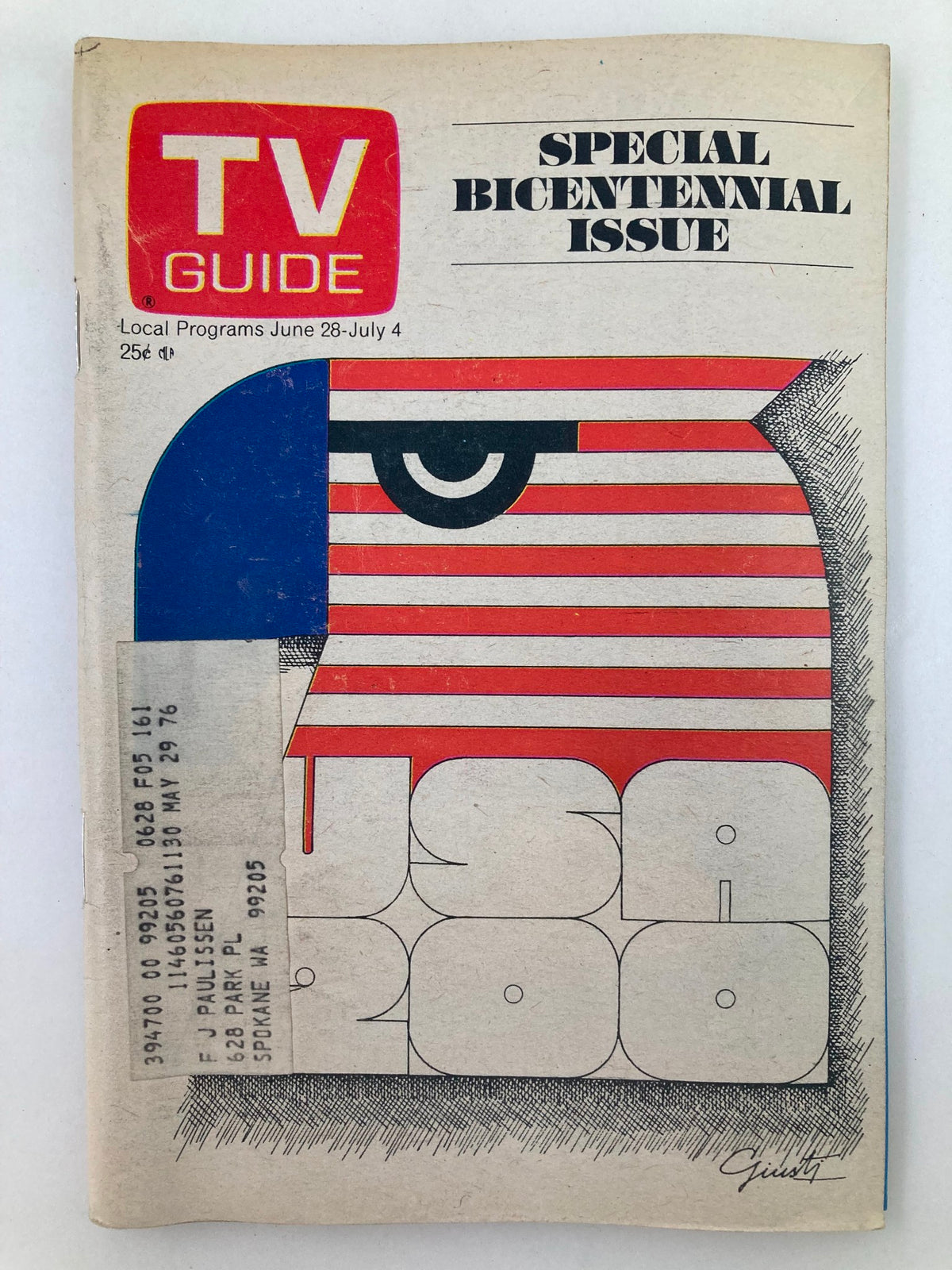 Cover of TV Guide Magazine June 28, 1975, issue #1161 featuring a bold design and the title 'Special Bicentennial Issue', depicting local programs for Eastern Washington State.