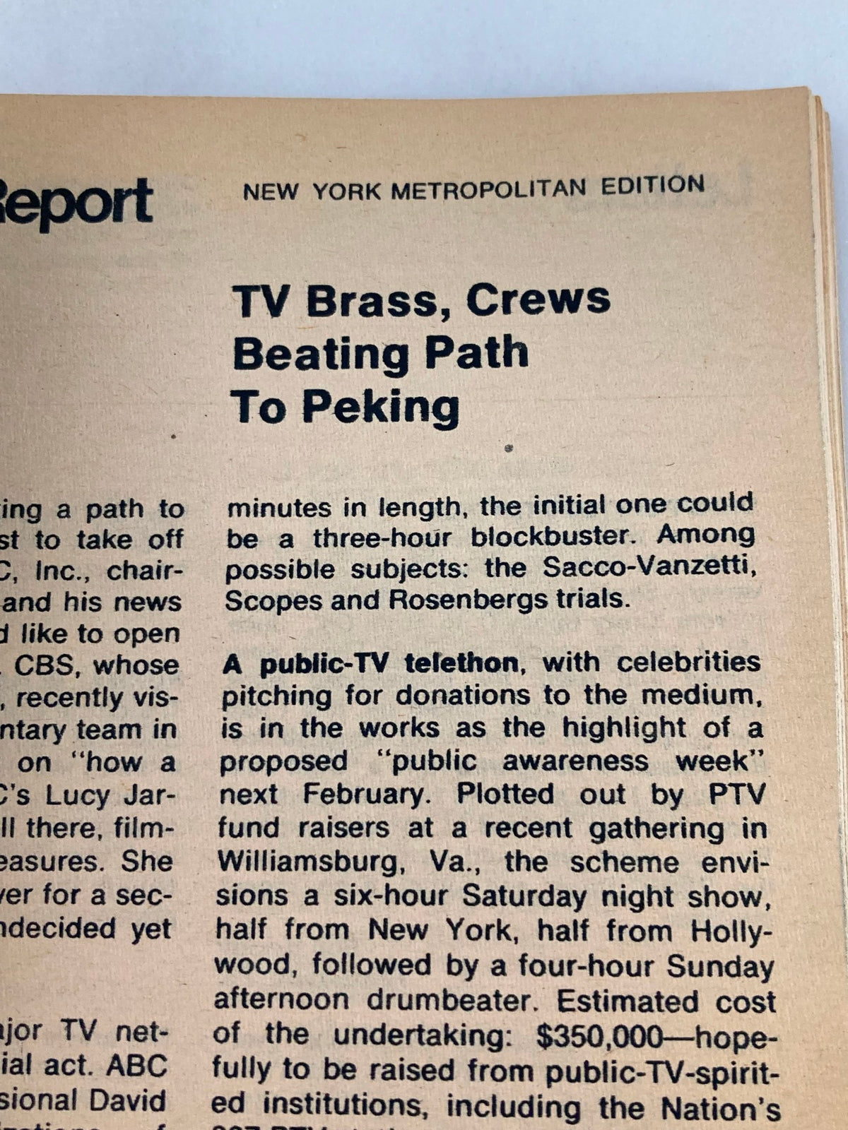 Snapshot of a New York Metropolitan Edition article from TV Guide Magazine July 21, 1973, Issue #560 discussing TV programming.