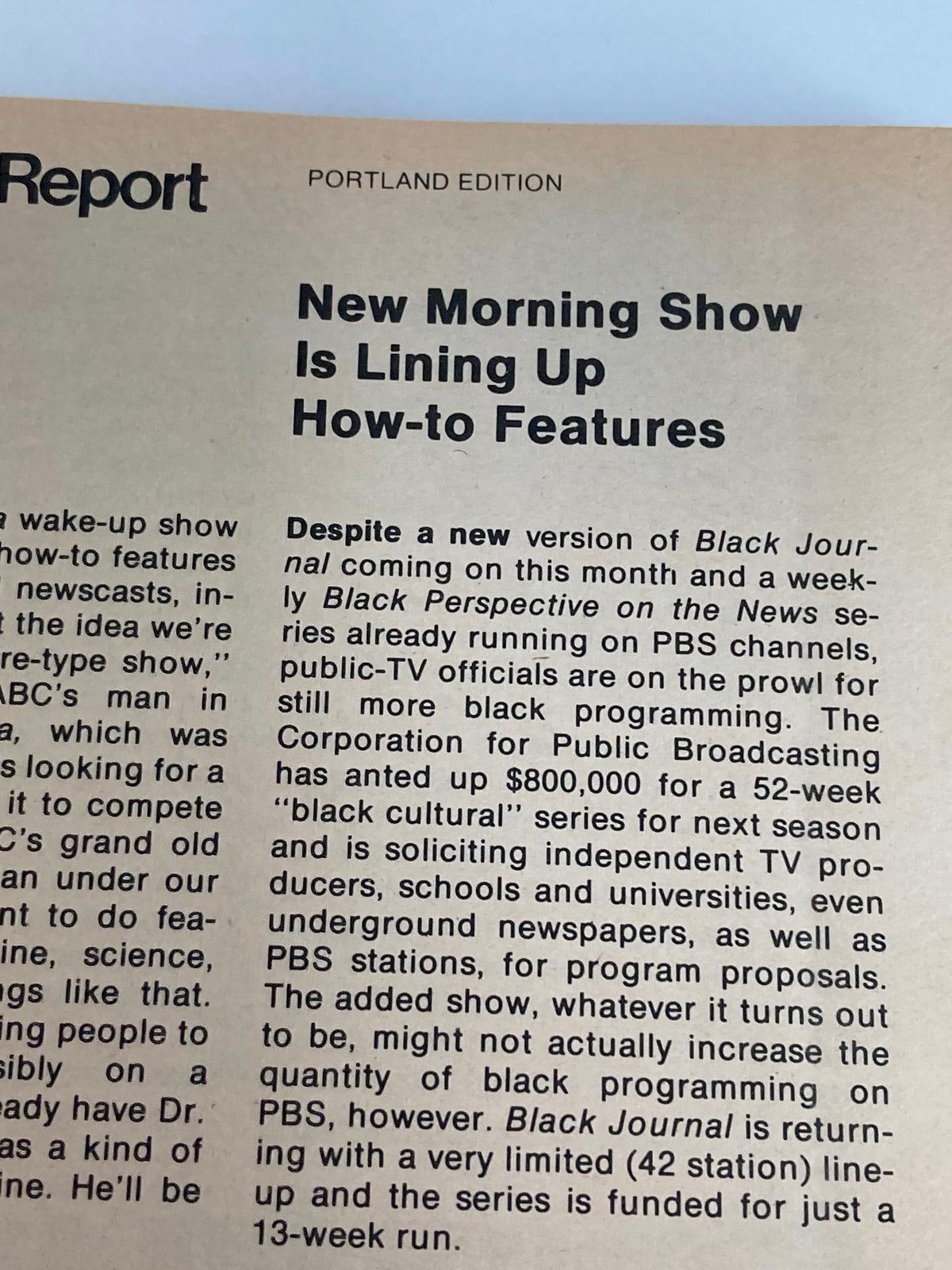 Article excerpt from the TV Guide Magazine January 11 1975 #1137 discussing a new morning show, part of the content relevant to Portland Edition.