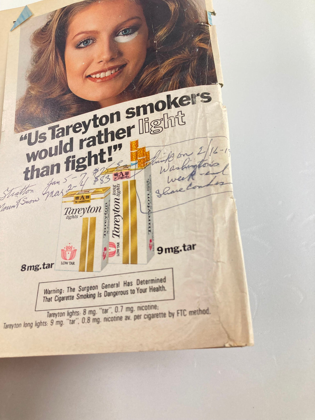 Promotional content from the 1978 Playbill including a Tareyton cigarette advertisement with handwritten notes from a previous owner.