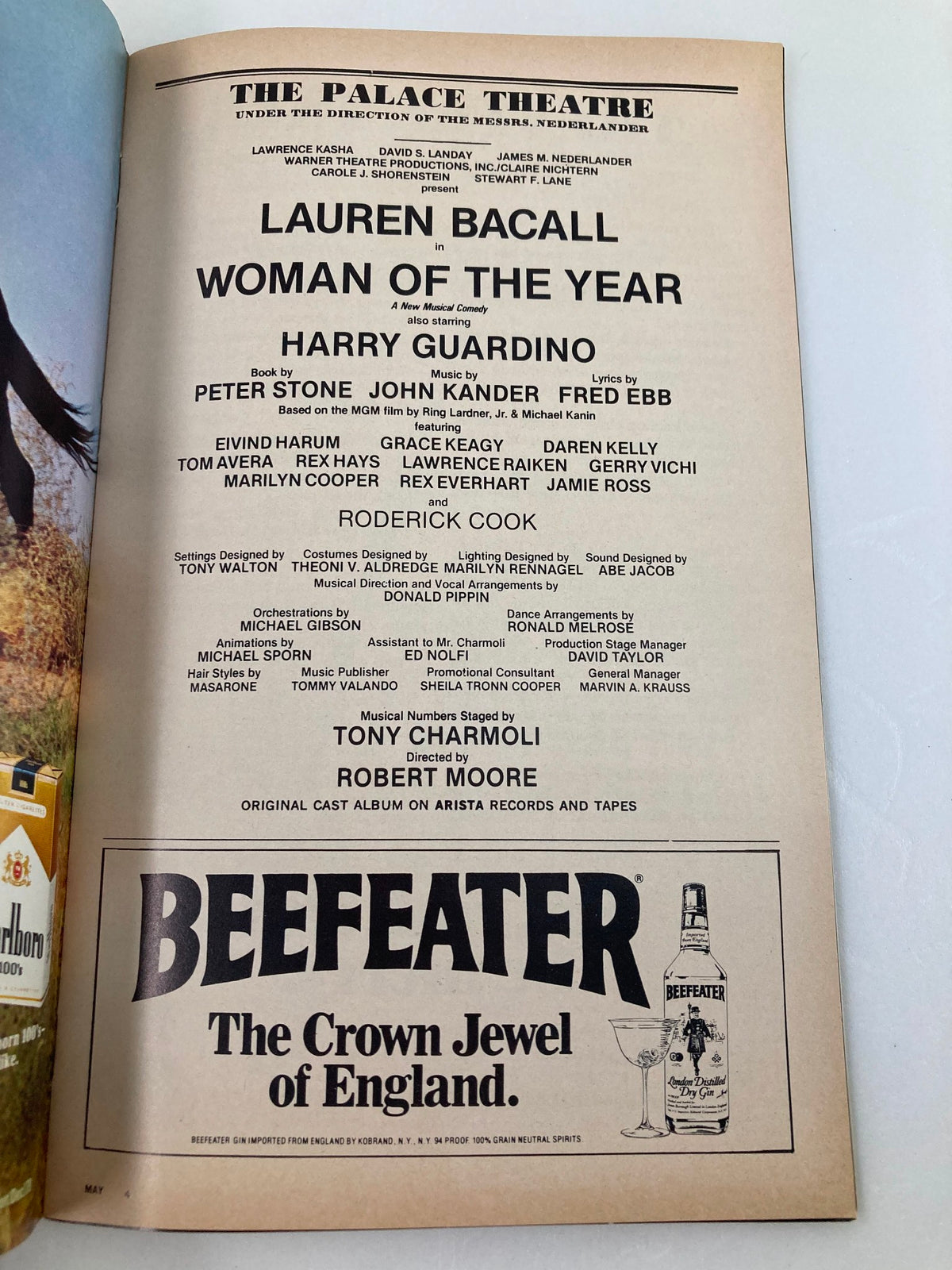 1981 Playbill from The Palace Theatre featuring Lauren Bacall in Woman of the Year, showcasing the cast and production details with a classic theatrical design.