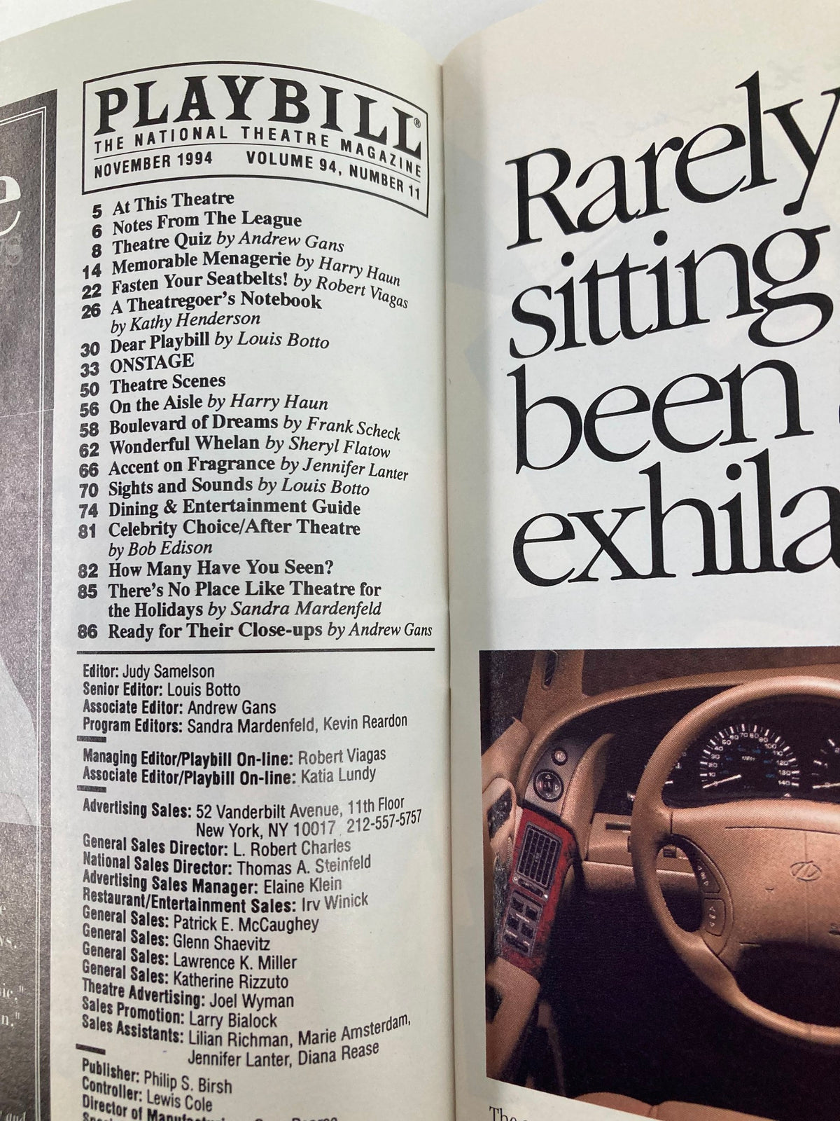Inside page of the 1994 Playbill for Crazy for You listing various performances and theater details.