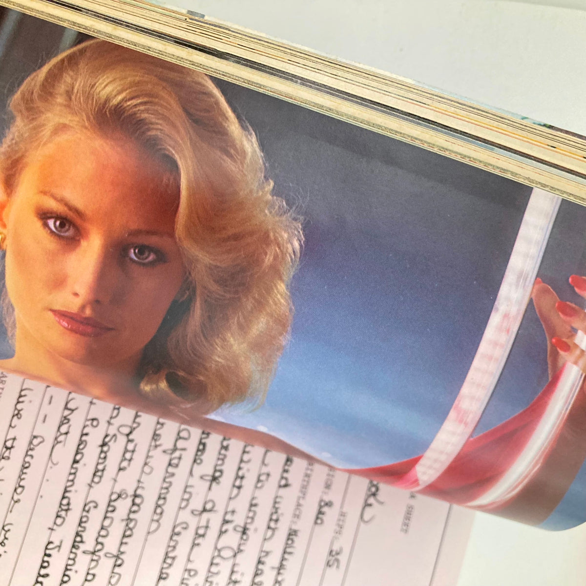Interior page of VTG Playboy Magazine August 1980 showcasing a beautiful Playmate with striking blonde hair.