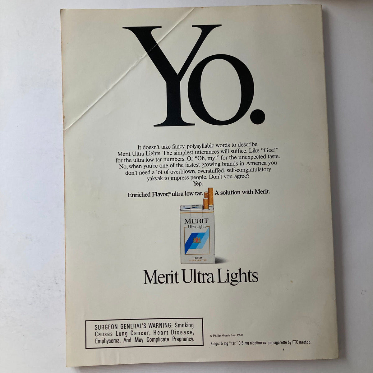 Back cover of Vintage Playboy Magazine September 1990 showcasing an advertisement for Merit Ultra Lights cigarettes, reflecting advertising trends of the era.