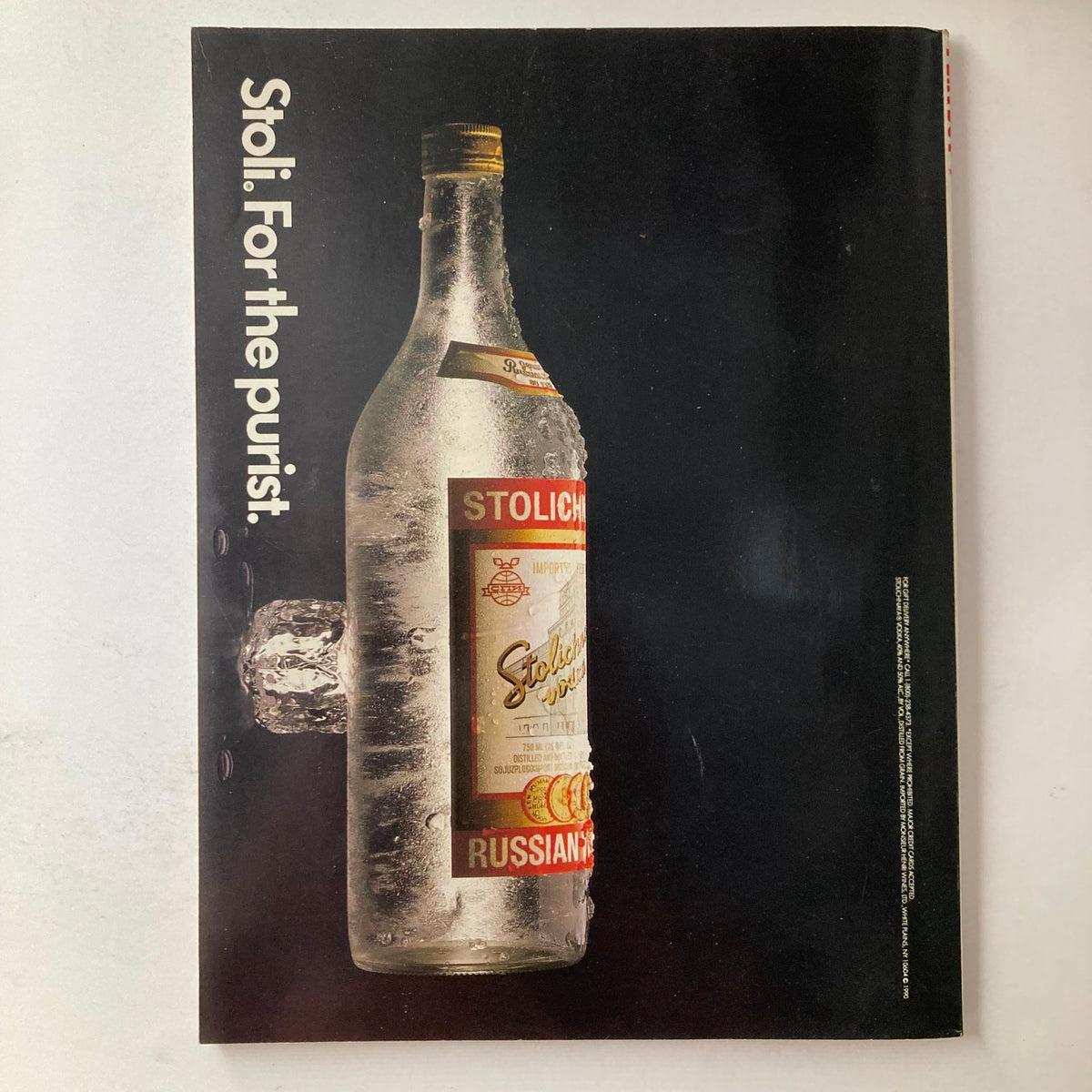 Back cover of the VTG Playboy Magazine July 1990 displaying a Stoli vodka advertisement.