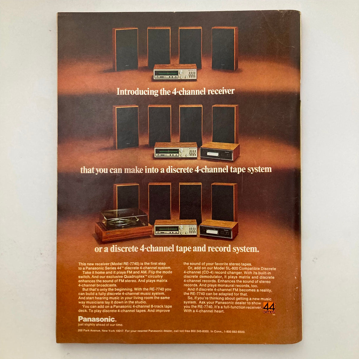 Back cover of Vintage Playboy Magazine April 1973 featuring a Panasonic advertisement for a 4-channel receiver system.