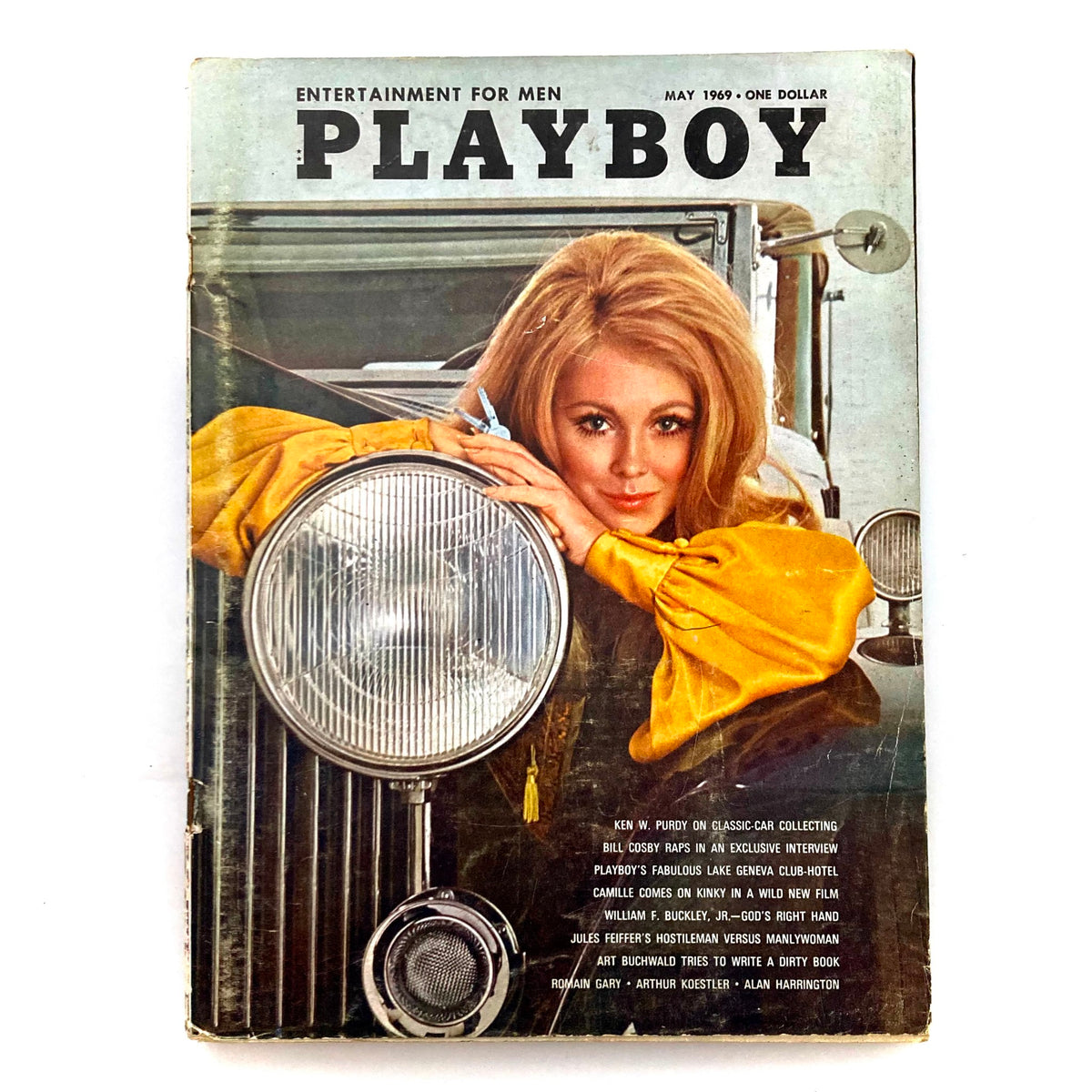 VTG Playboy Magazine May 1969 featuring Paulette Lindberg on the cover, showcasing retro fashion and classic car.