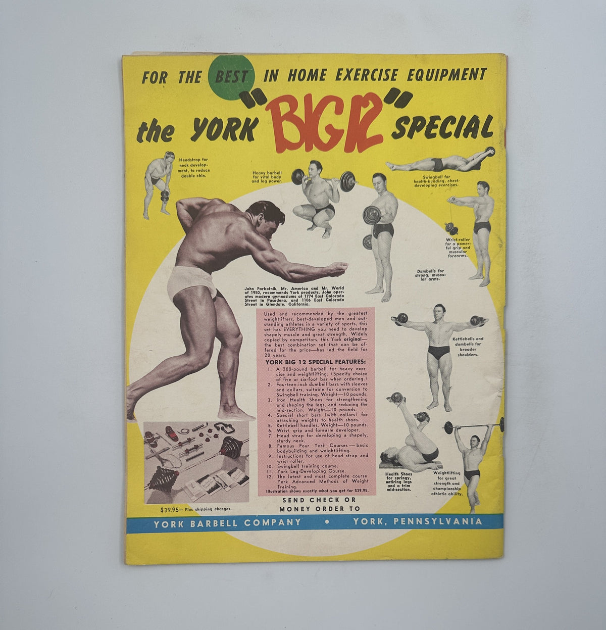 Cover of Strength and Health Magazine, July 1955 featuring Yas Kuzuhara on the front, showcasing weightlifting techniques and exercises, with a vintage aesthetic highlighting fitness and strength training.