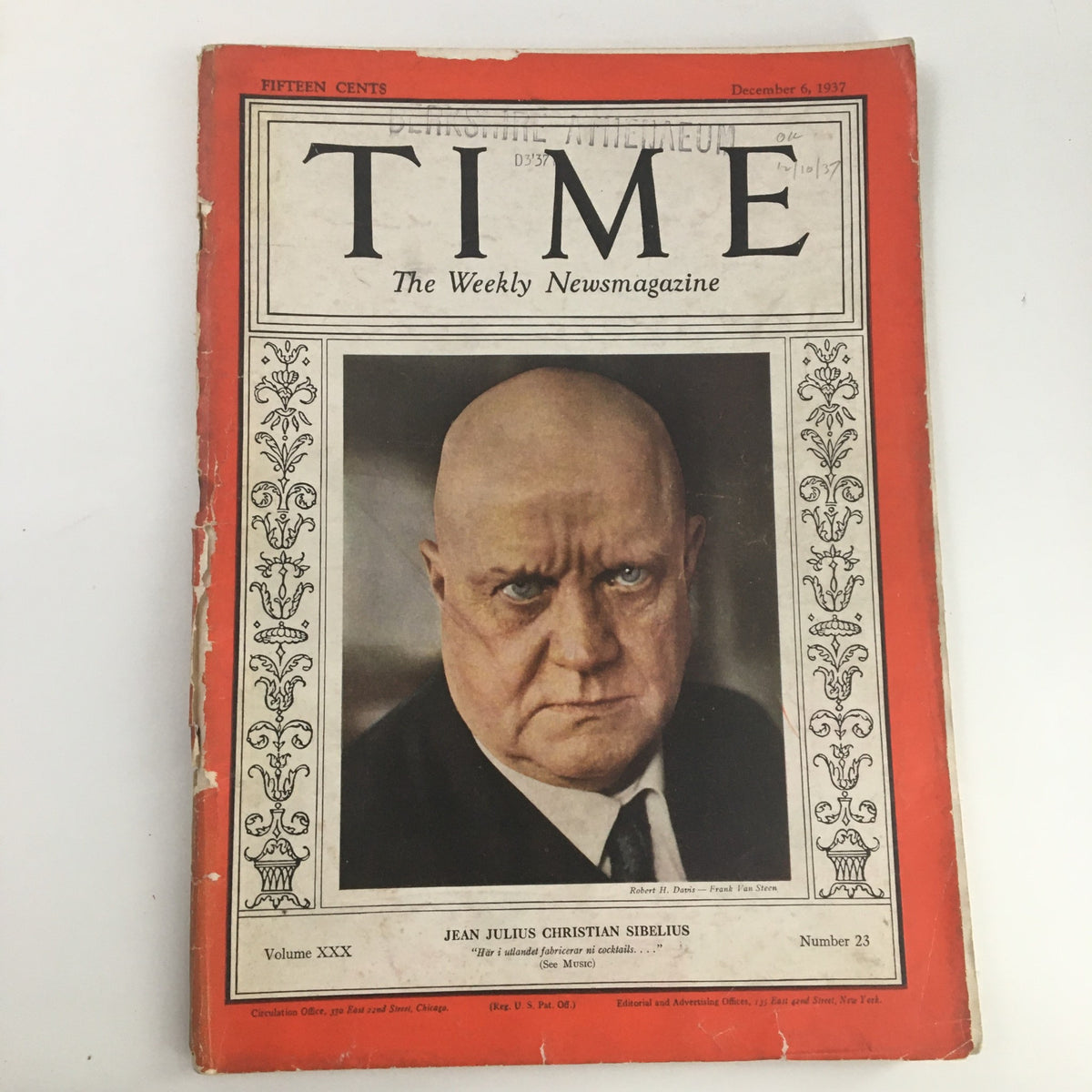 Time Magazine December 6 1937 featuring Jean Julius Christian Sibelius on the cover, showcasing a vintage design and historical context.