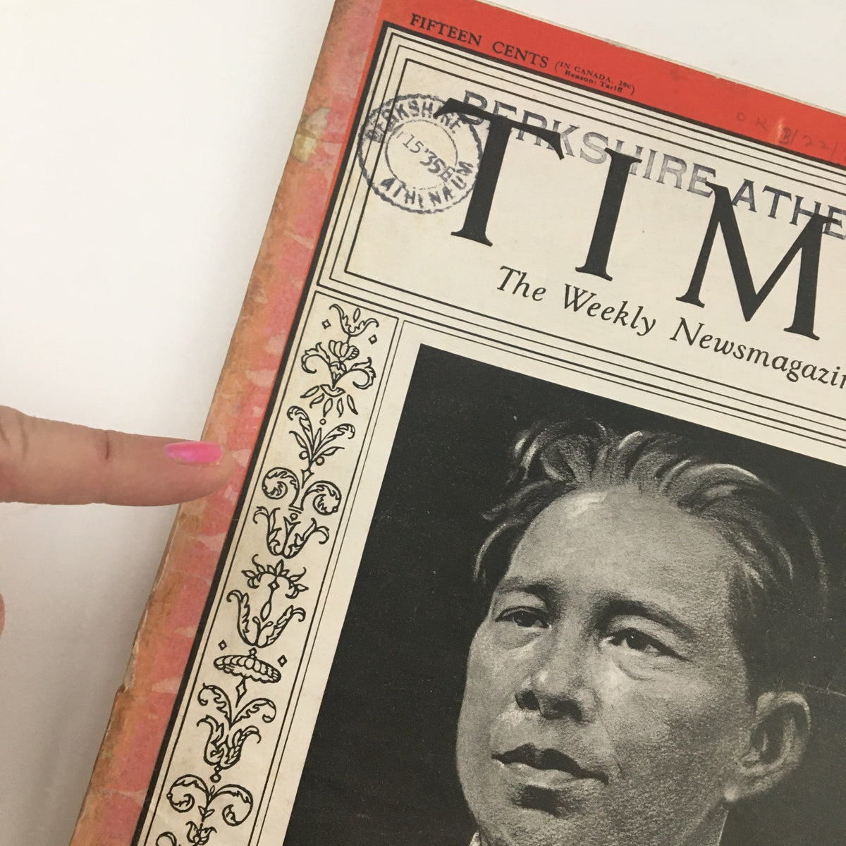 Close-up of the cover of Time Magazine dated March 18, 1935, featuring Chinese politician Wang Jingwei, showcasing its vintage design and historical significance.